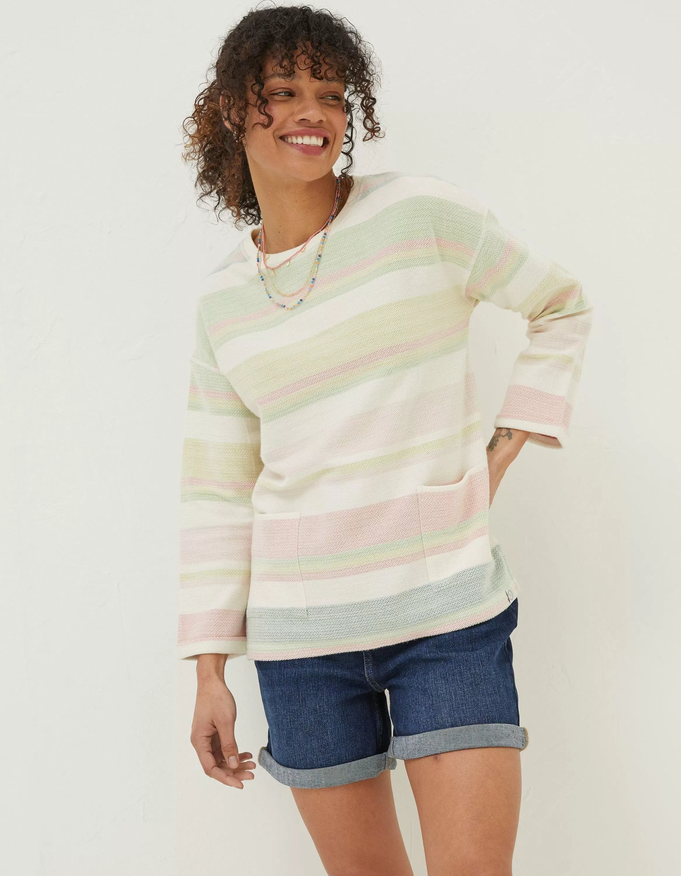 Flash Sale FatFace Amari Textured Stripe Crew Sweatshirt Multi Colour