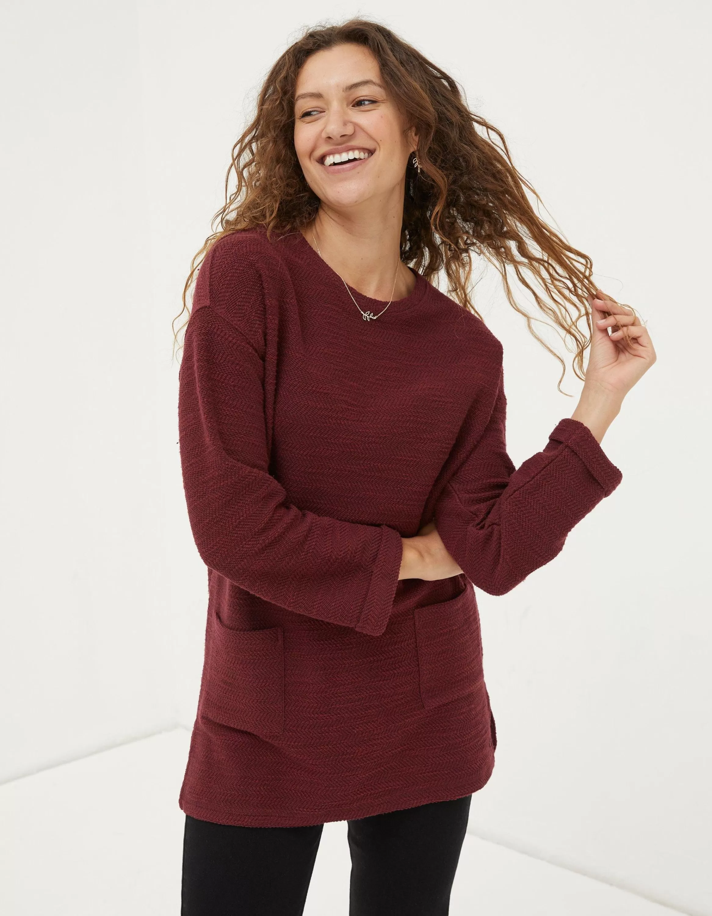 Store FatFace Amari Textured Tunic Dark Red