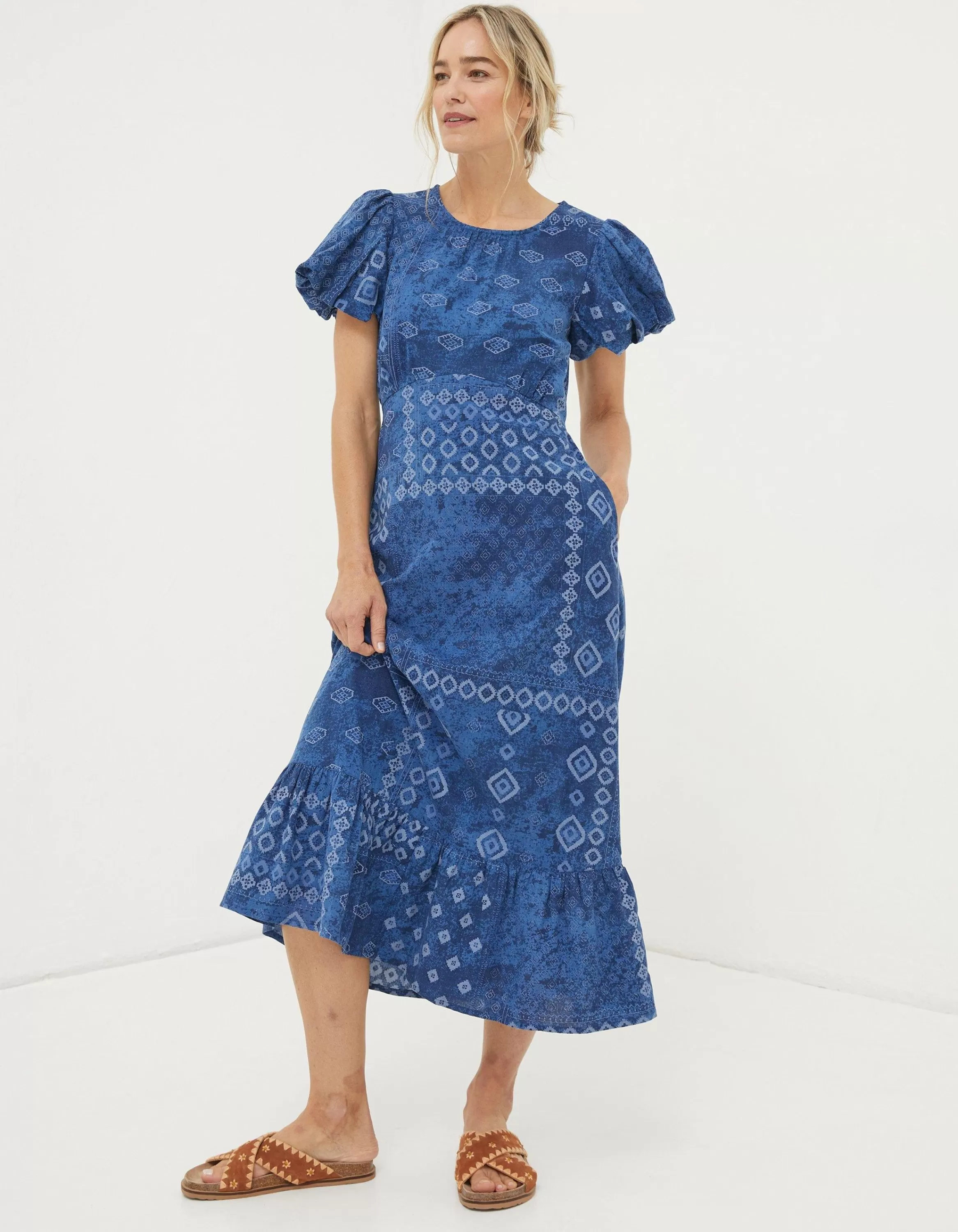 Cheap FatFace Angie Patchwork Midi Dress Navy