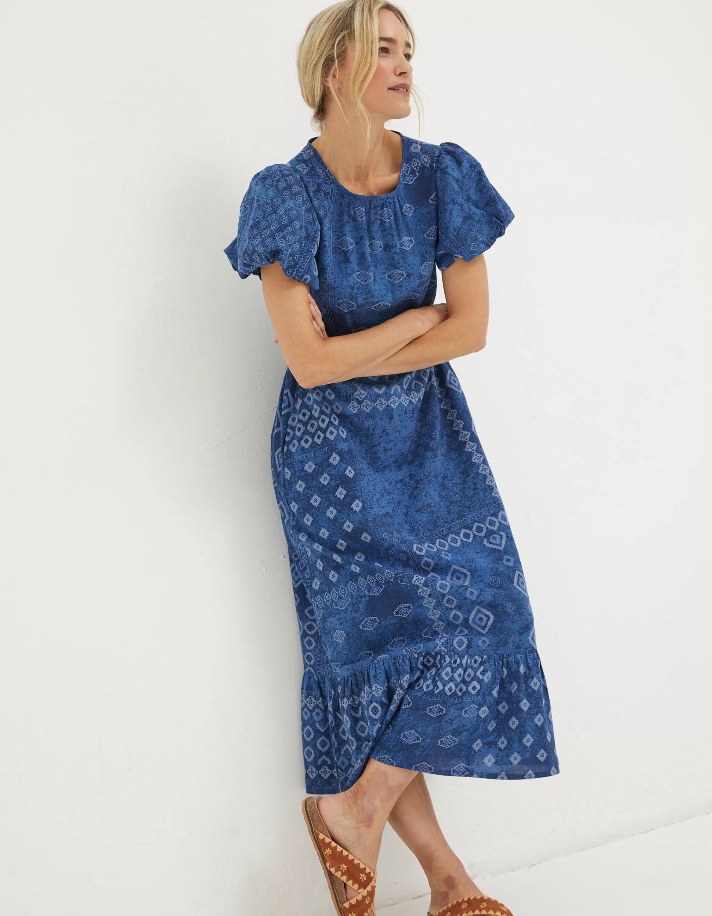 Cheap FatFace Angie Patchwork Midi Dress Navy