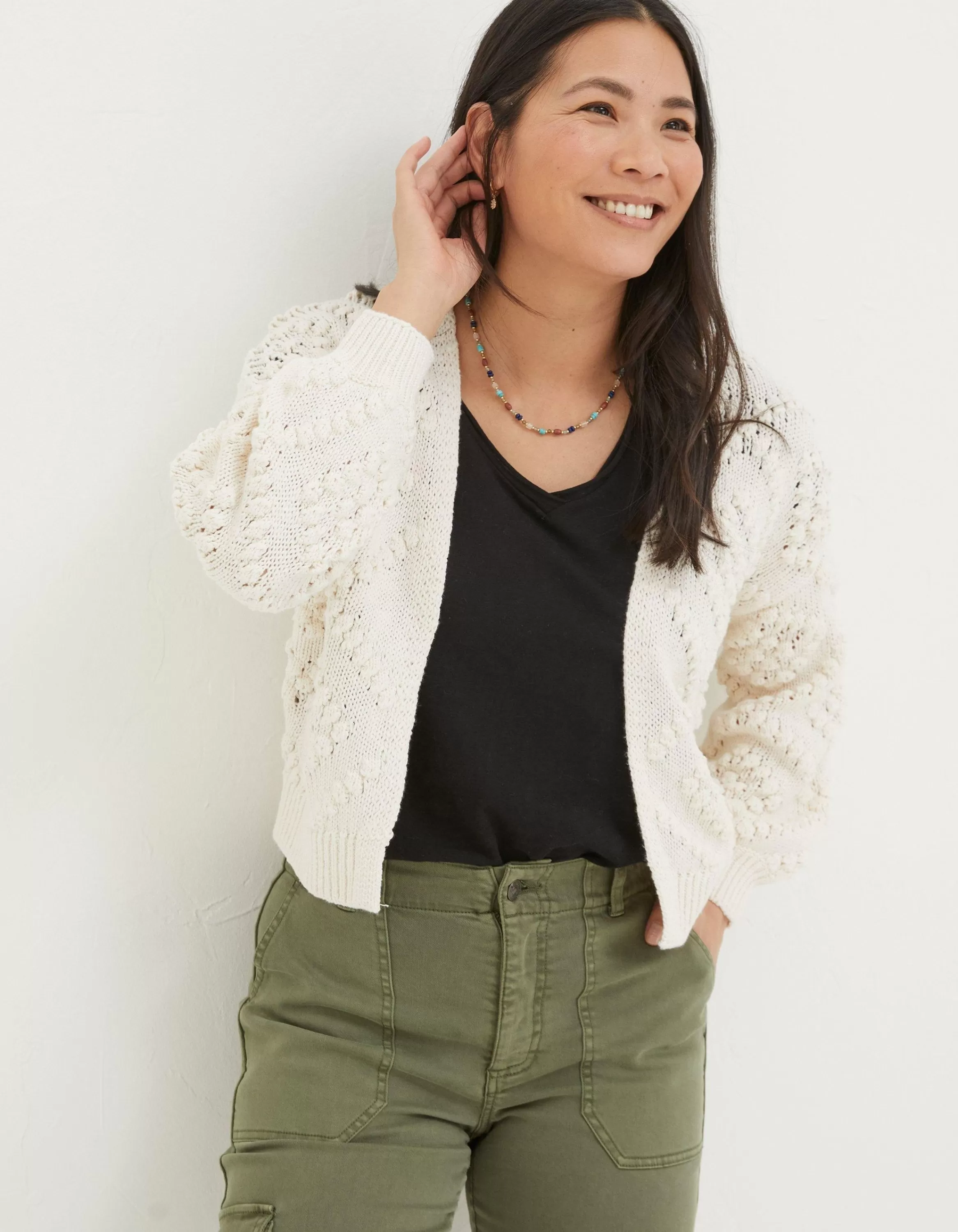 Online FatFace Anna Bobble Stitch Cardigan Ivory