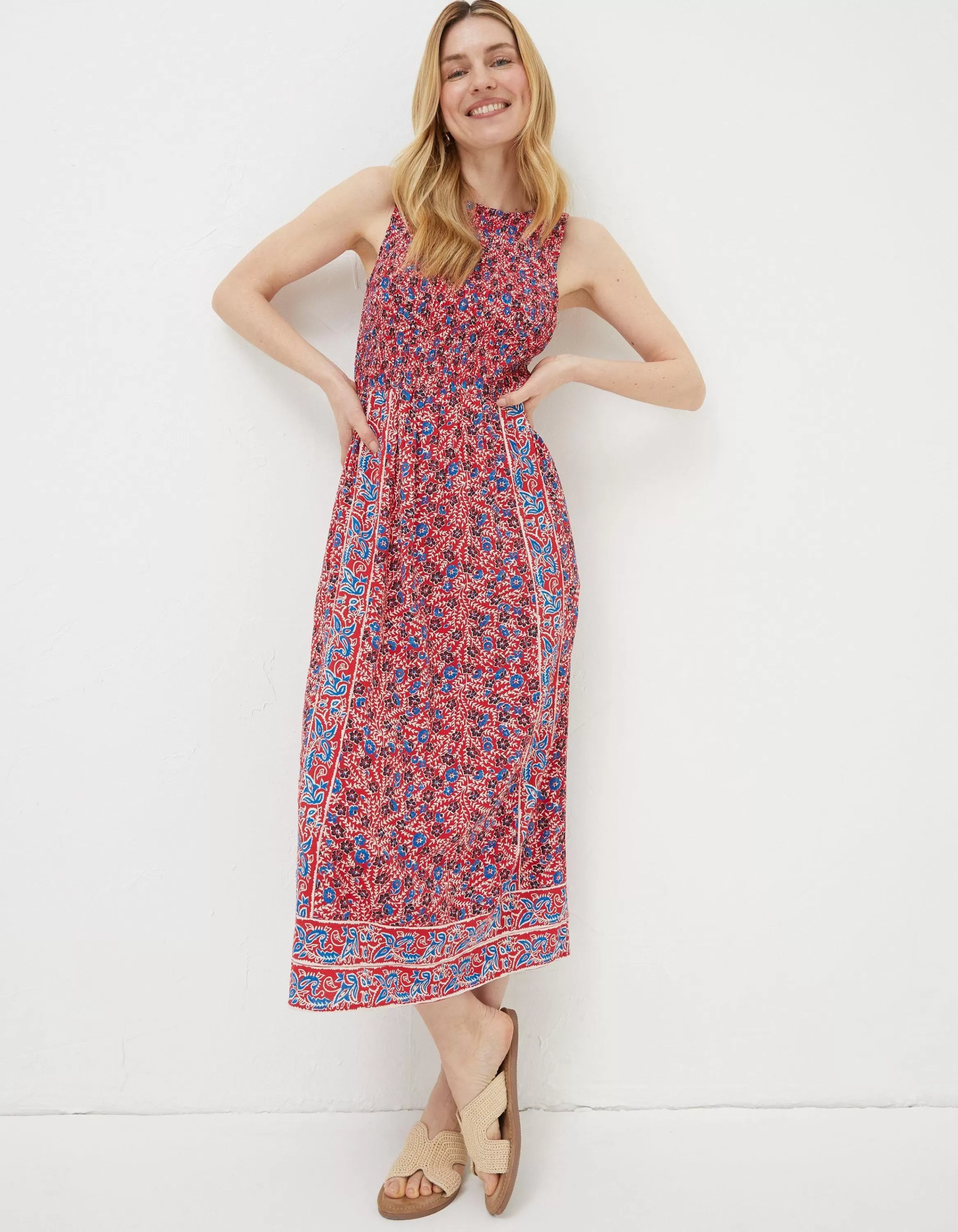 Outlet FatFace Anna Meadow Midi Dress Tomato Red