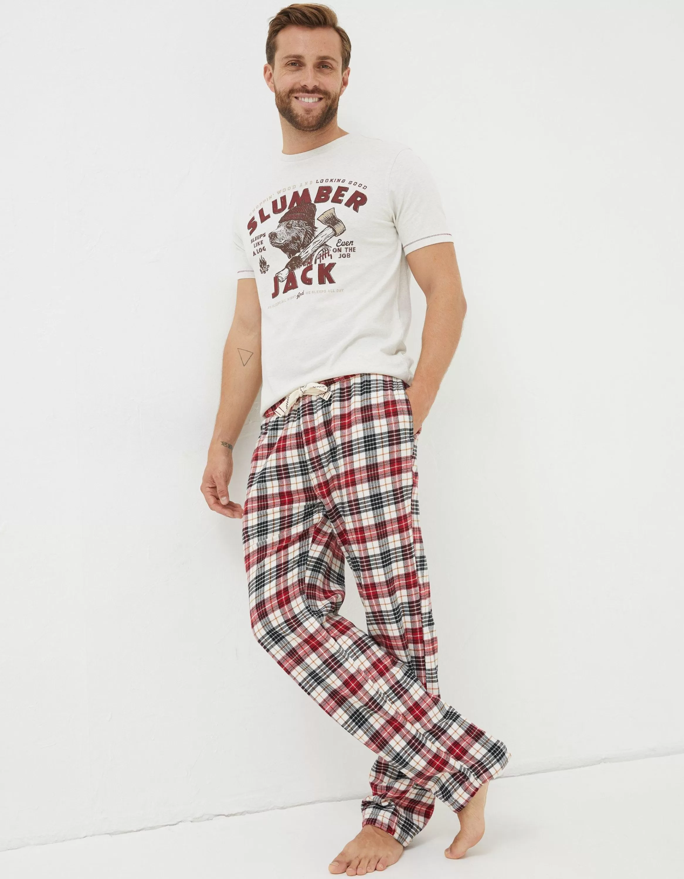 Clearance FatFace Argyll Checked Pyjama Bottoms Off White