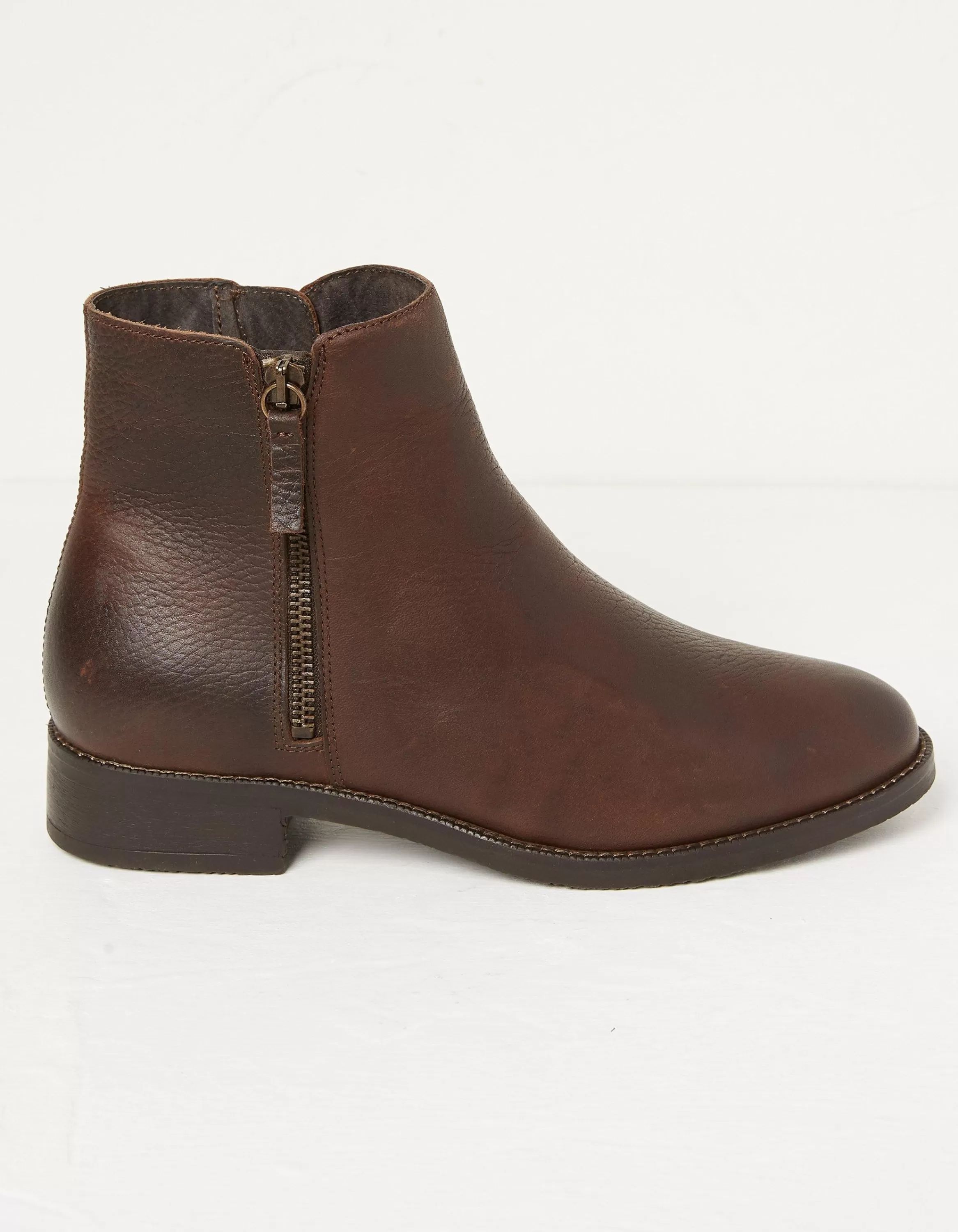 Cheap FatFace Aria Ankle Zip Boots Chocolate Brown