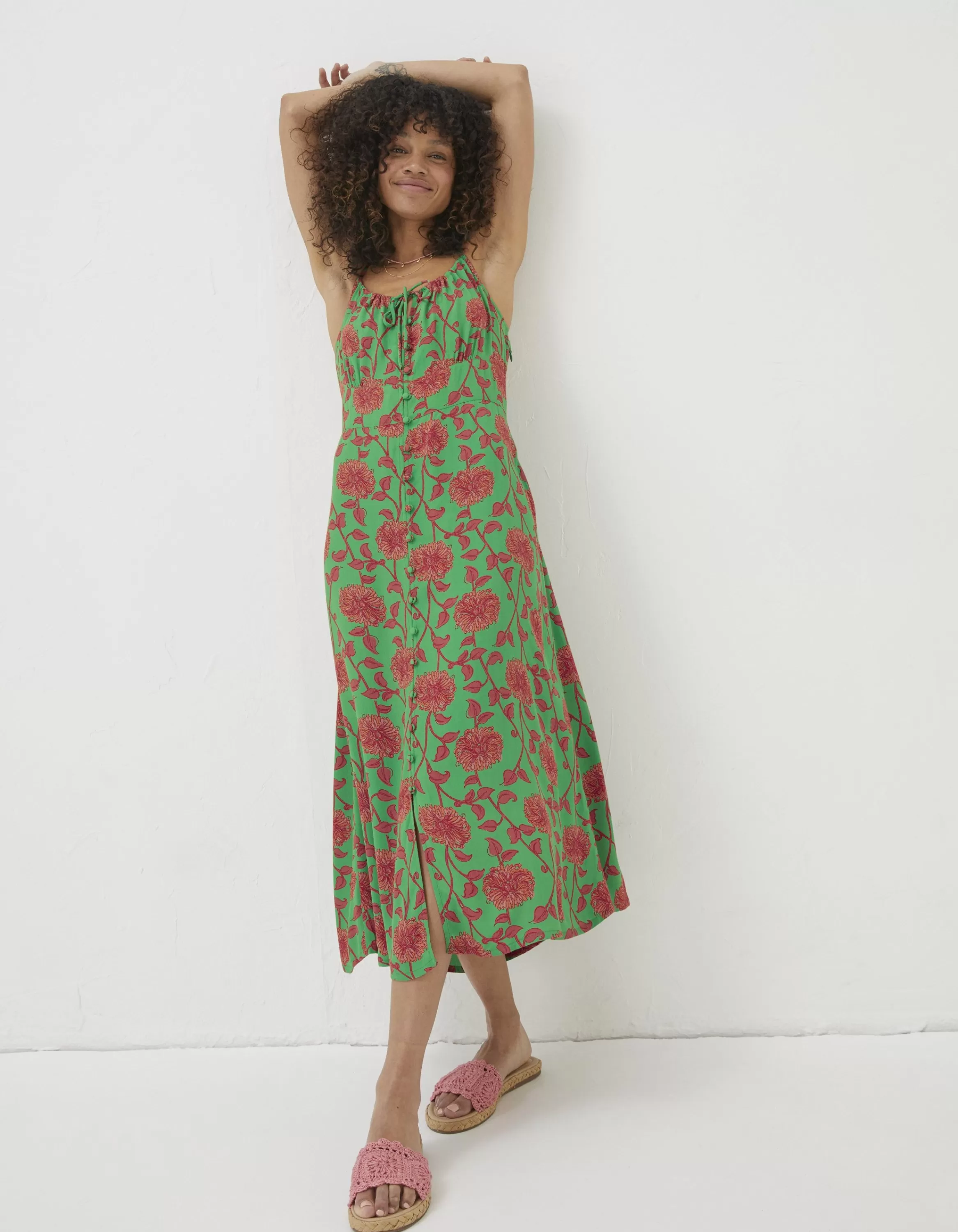 Best FatFace Ariel Bali Blooms Midi Dress Bright Green