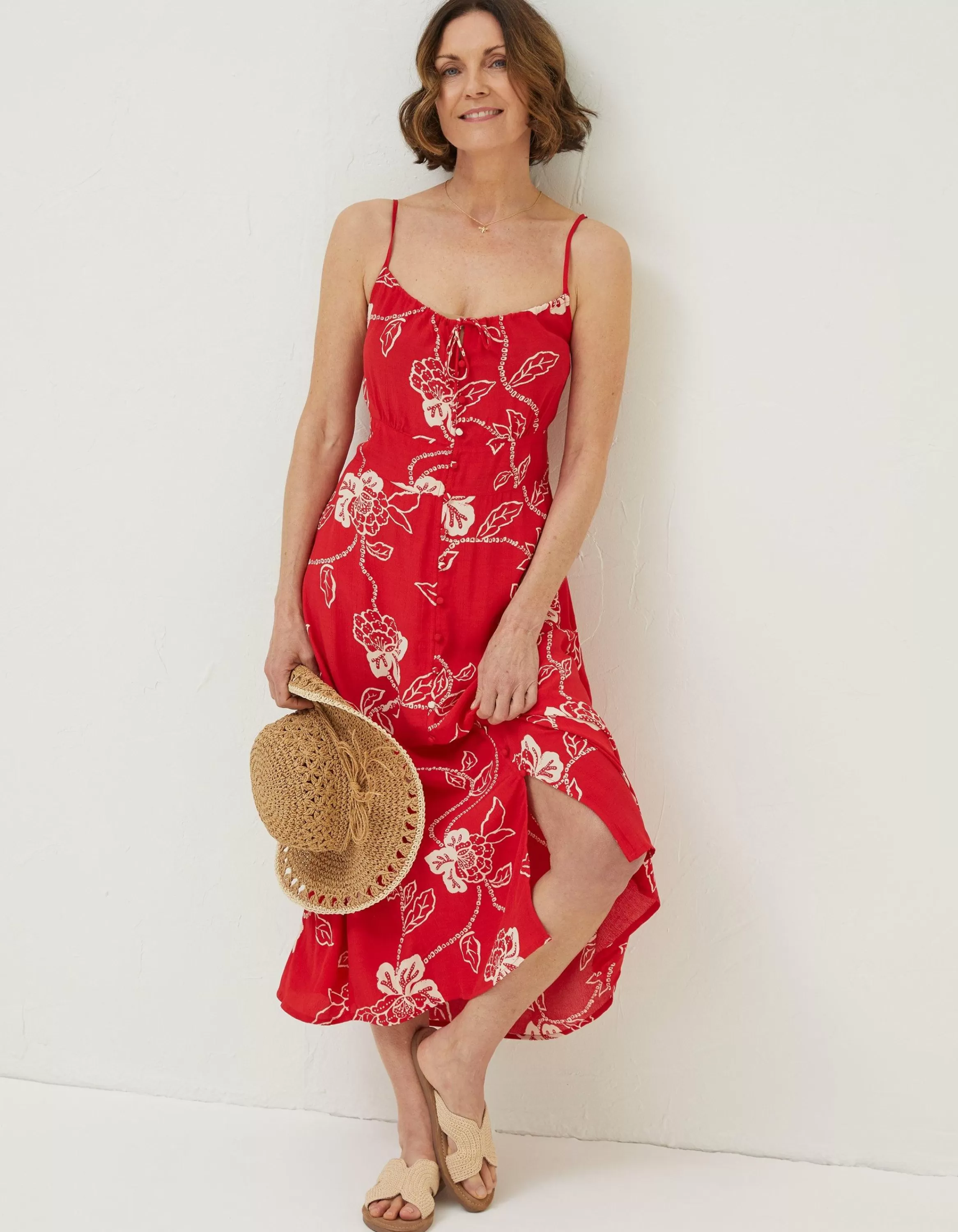 Best FatFace Ariel Batik Red Midi Dress Tomato Red