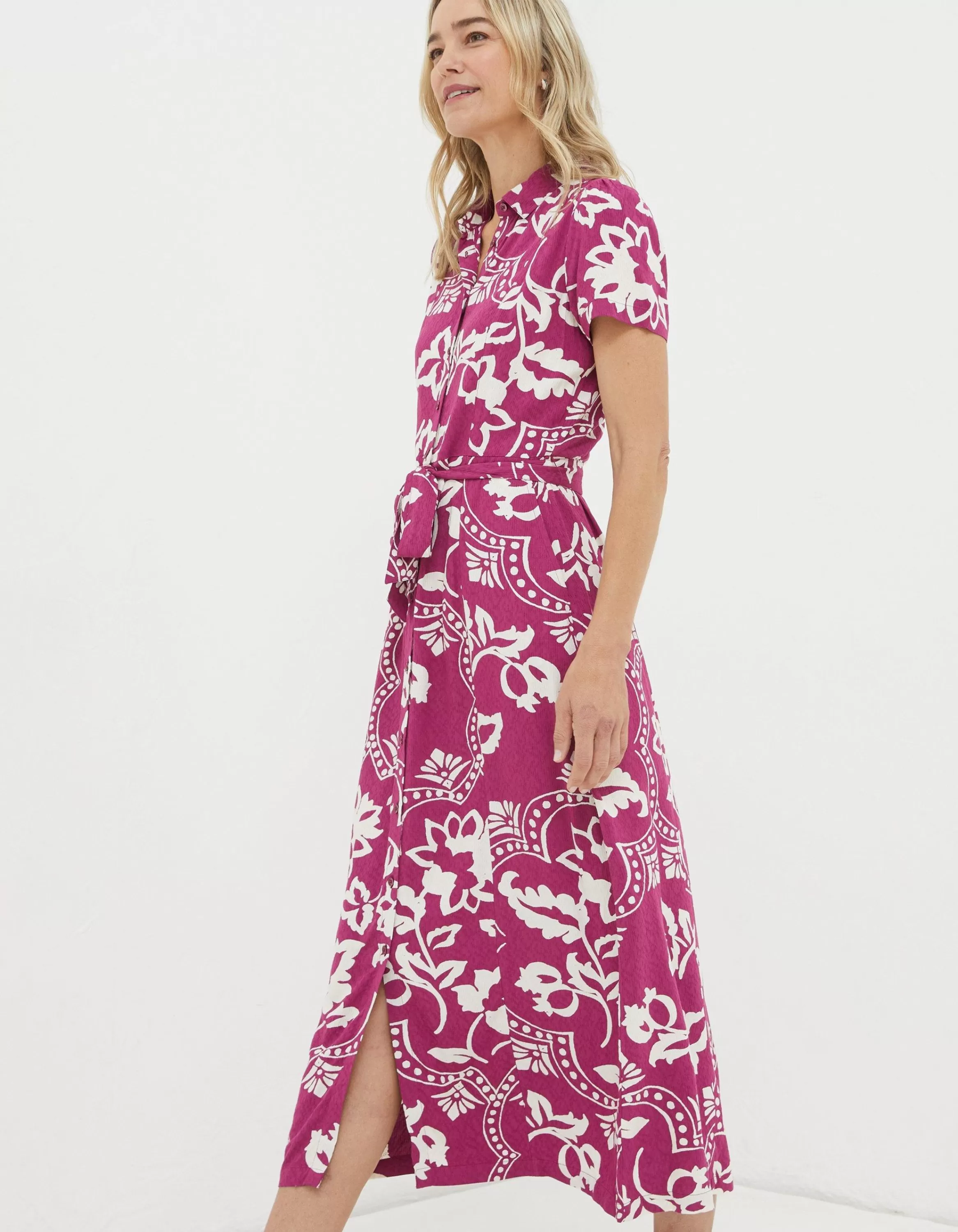 Fashion FatFace Aster Wallpaper Floral Midi Dress Plum