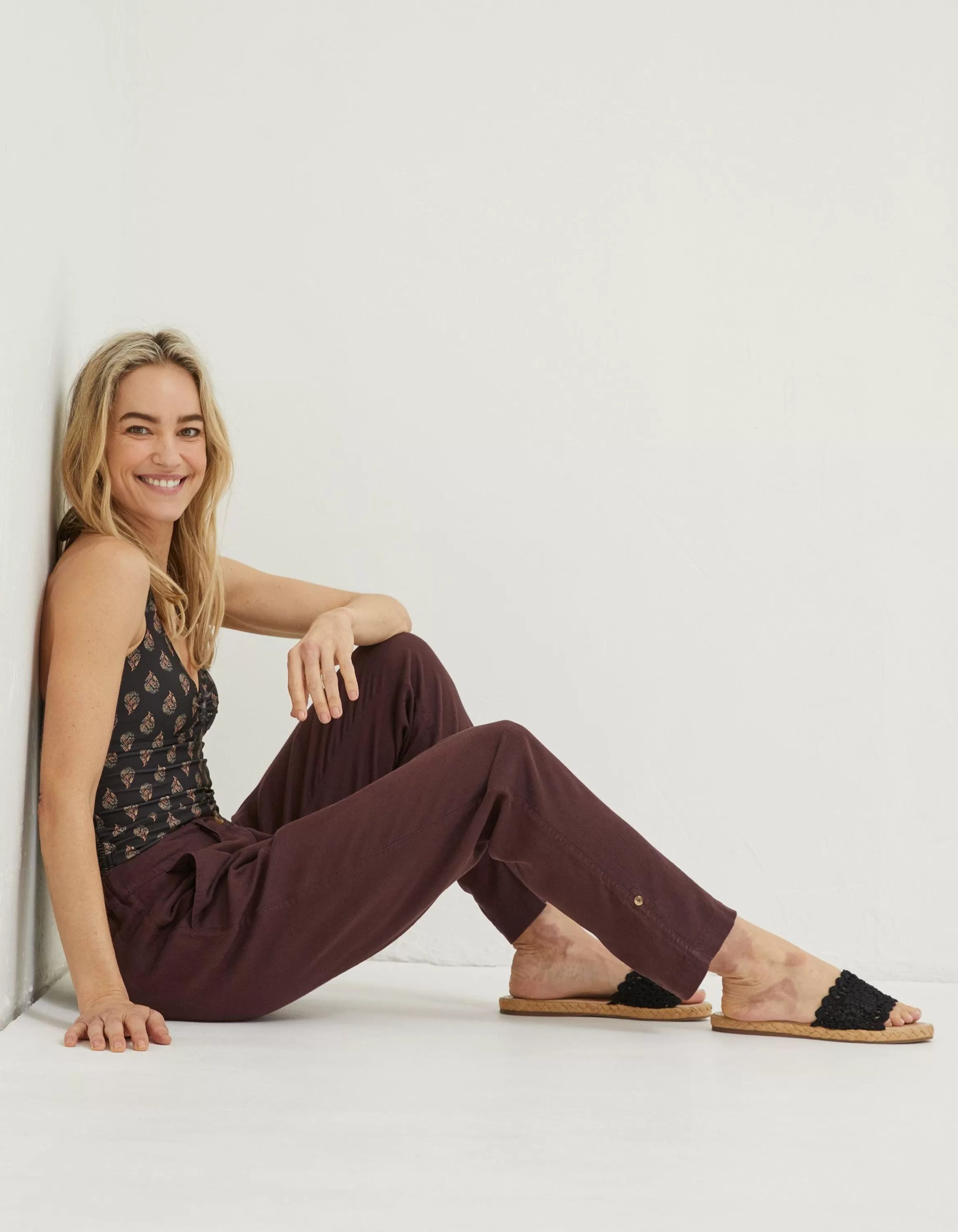 Shop FatFace Austell Linen Blend Jogger Dark Brown