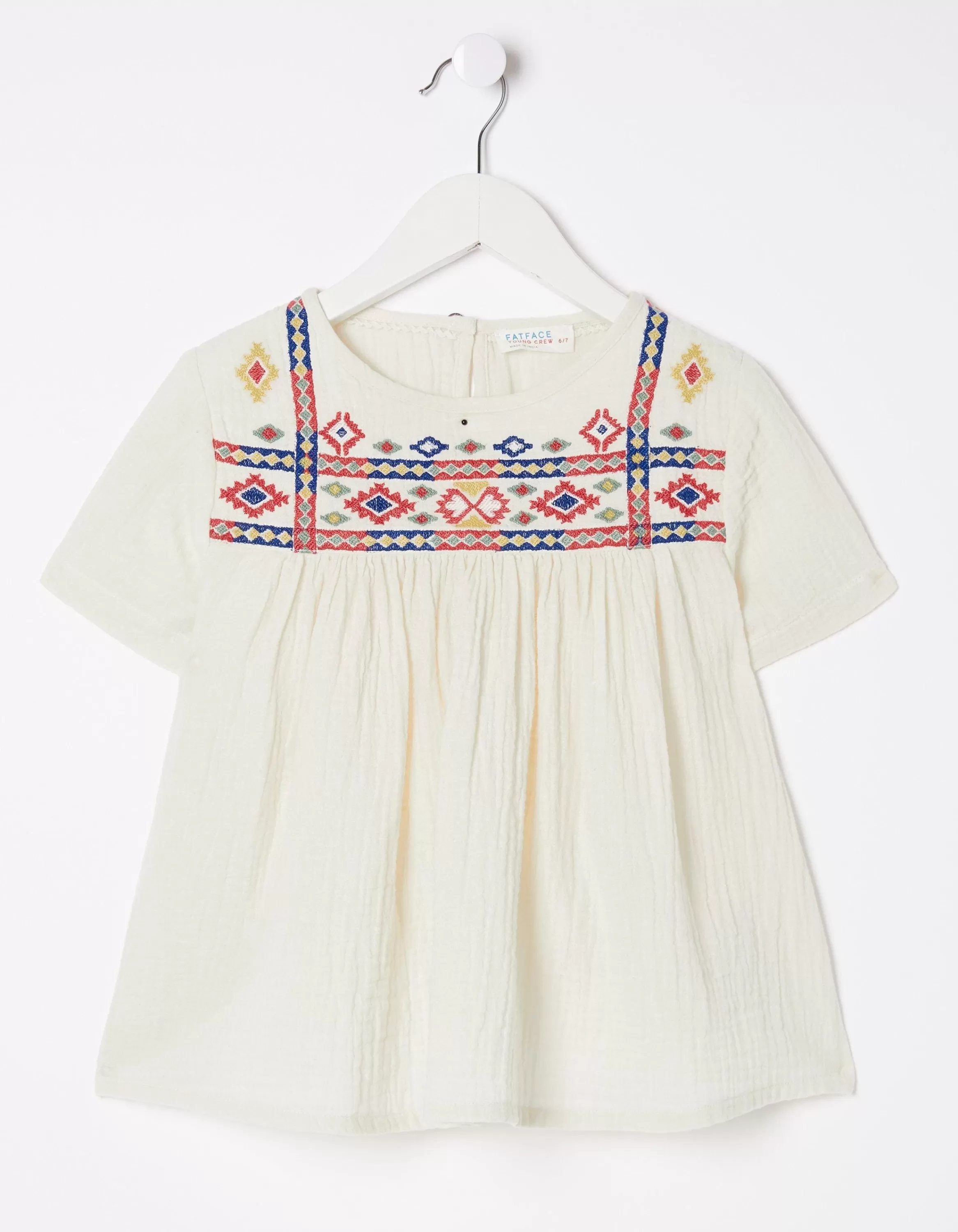 Sale FatFace Aztec Embroidered Top Ivory