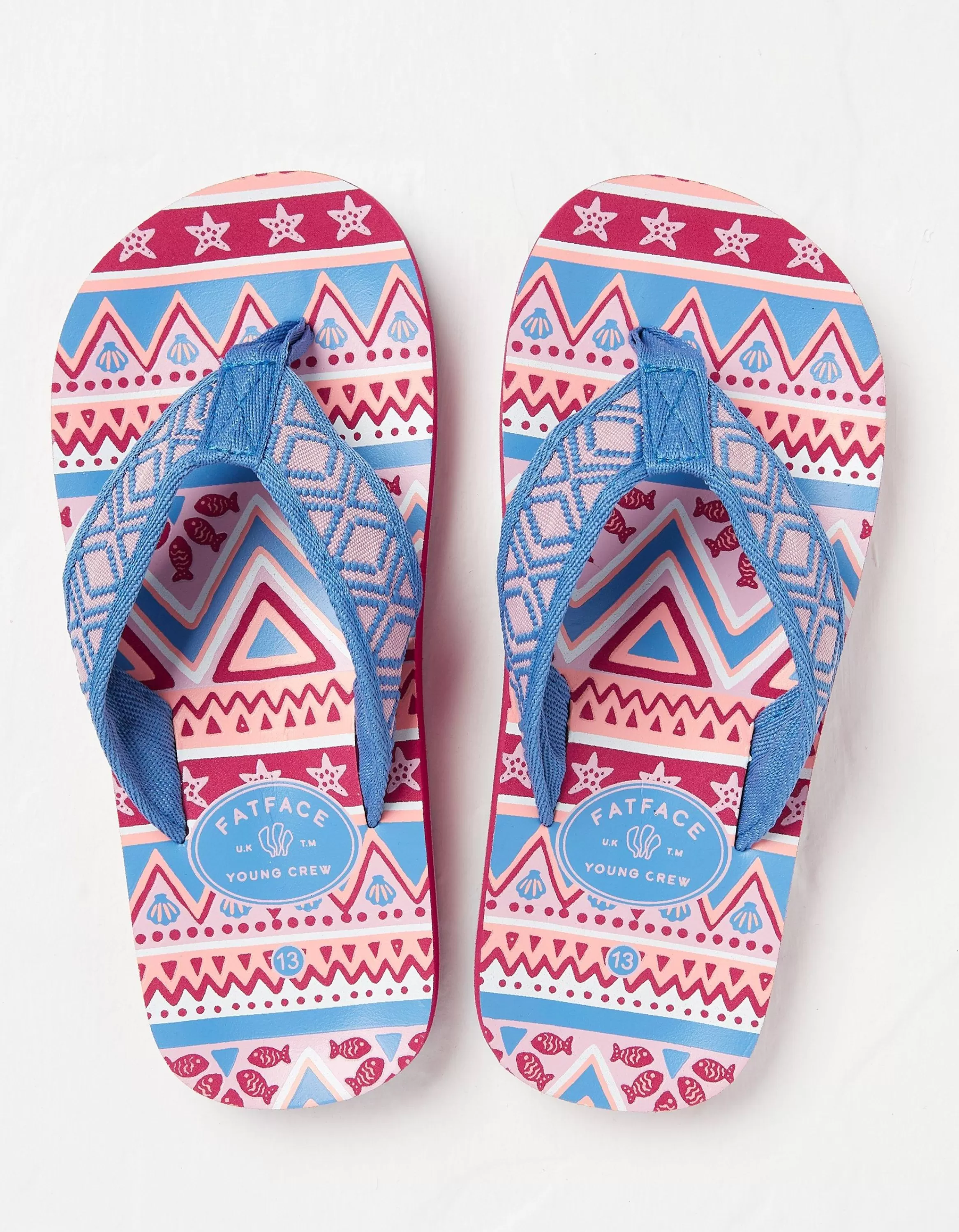 Clearance FatFace Aztec Flip Flops Raspberry Red