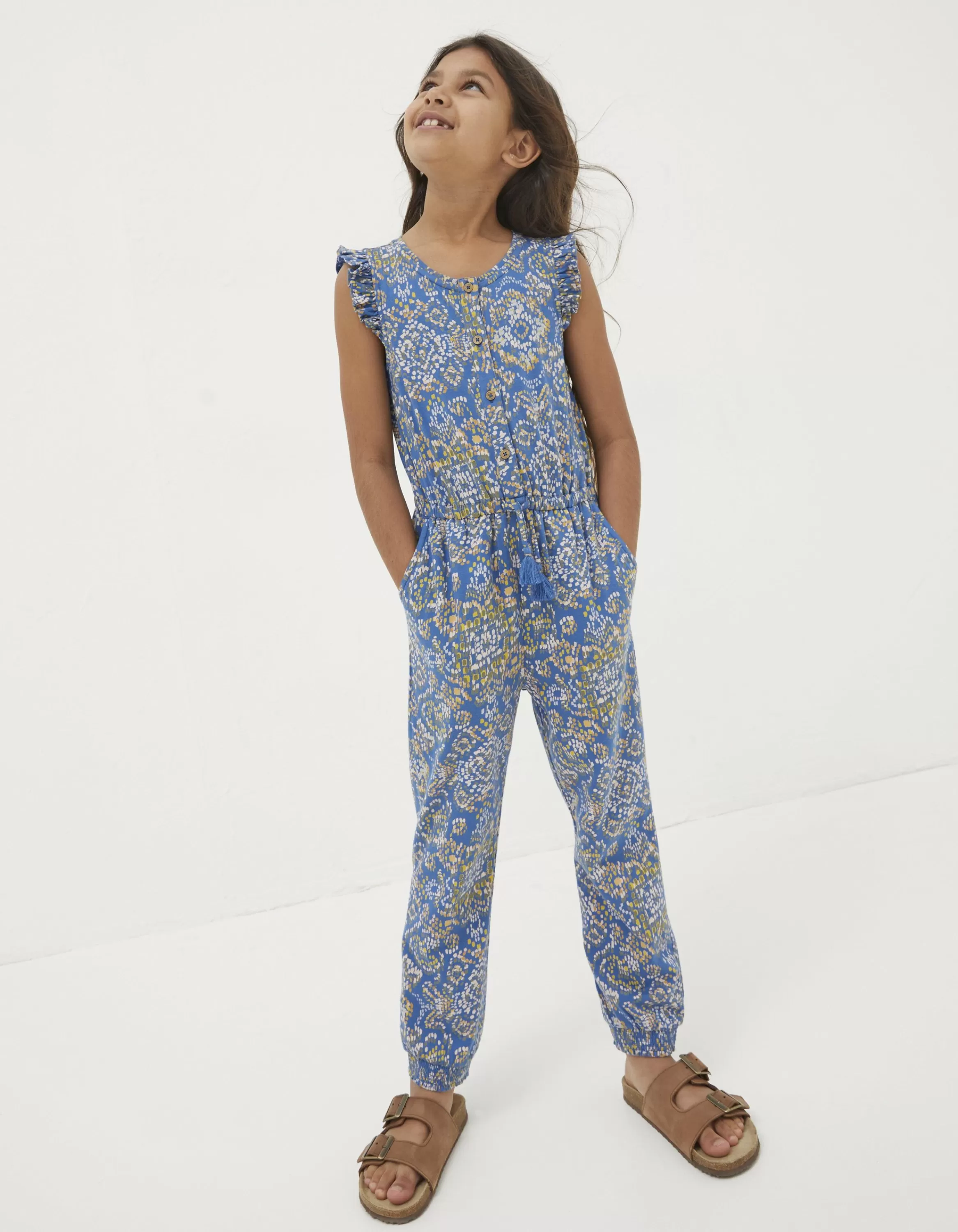 Clearance FatFace Aztec Printed Jumpsuit Washed Blue