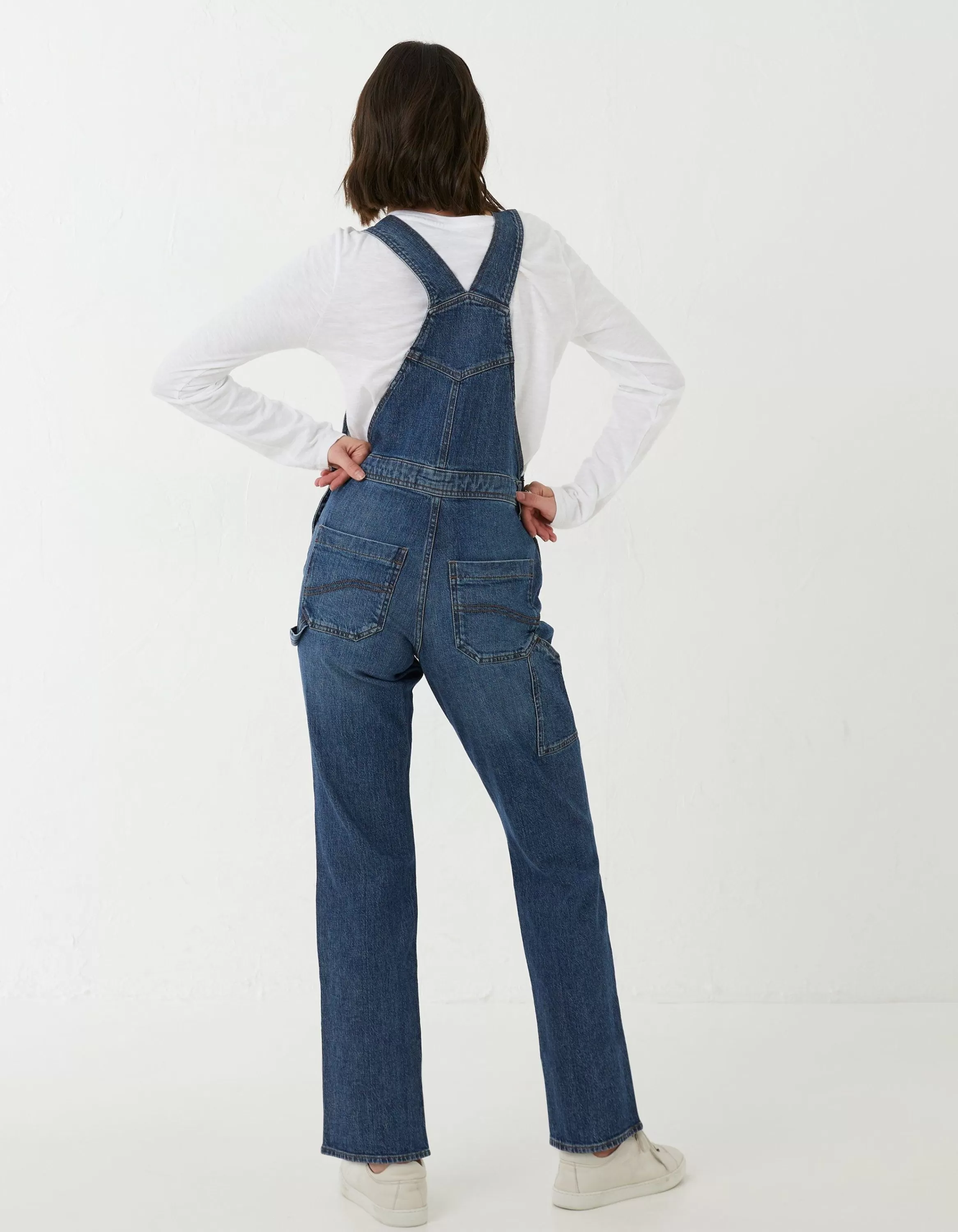 Online FatFace Banbury Straight Leg Denim Dungarees Mid Blue