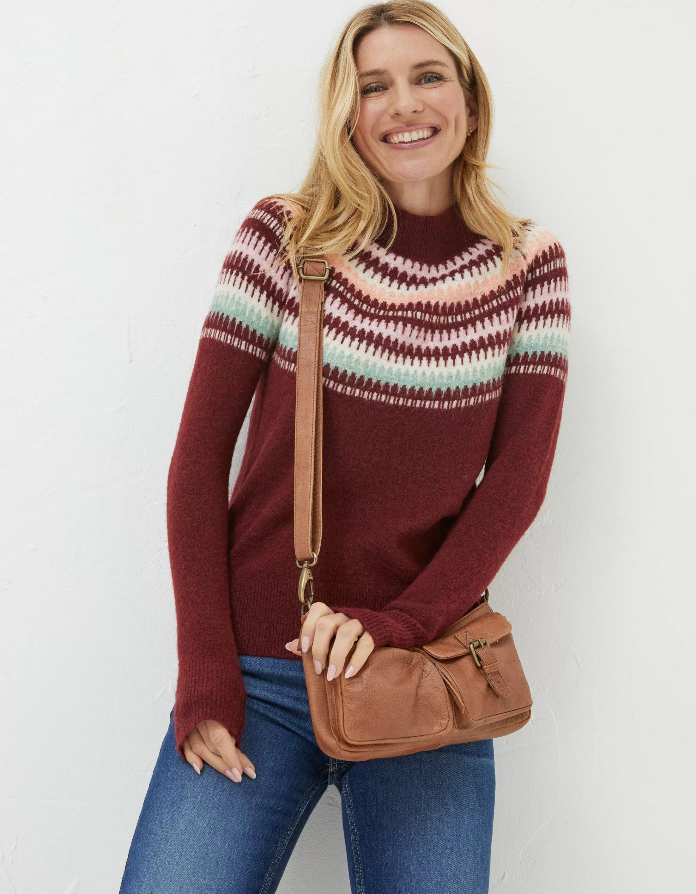 Flash Sale FatFace Bea Yoke Fairisle Jumper Raspberry Red