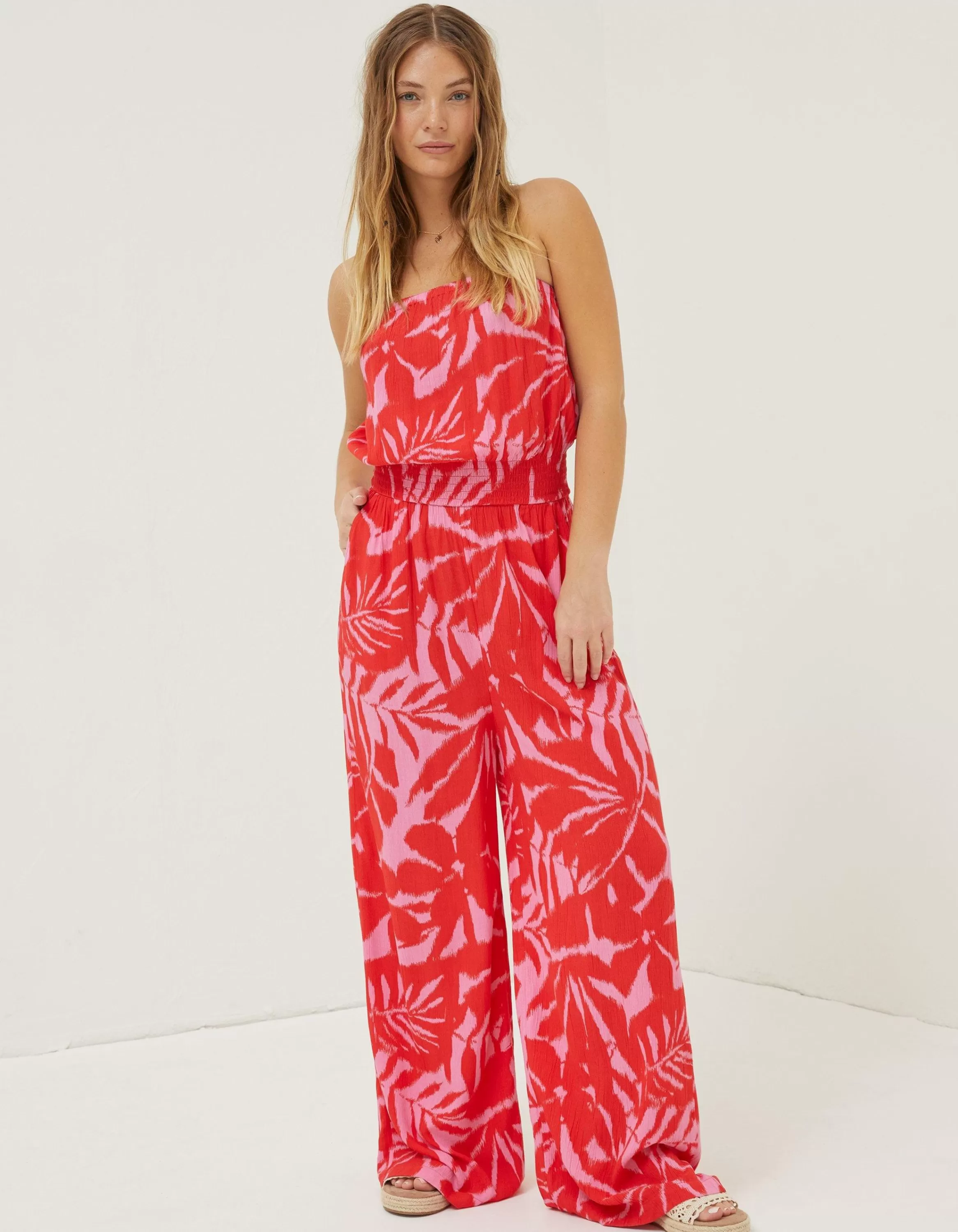 Cheap FatFace Beach Wear Bennie Ikat Jumpsuit Bright Red