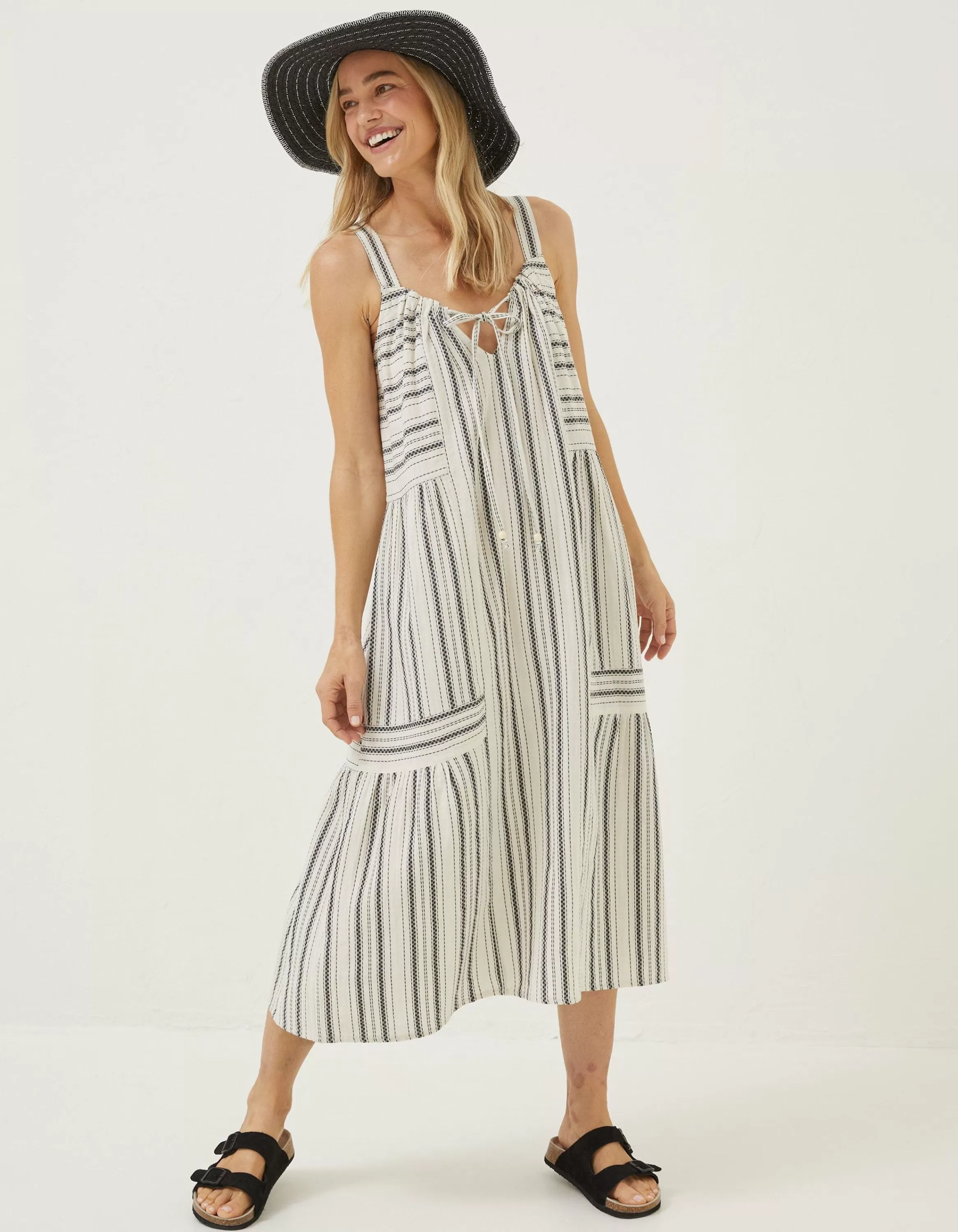 Clearance FatFace Beach Wear Tulum Stripe Midi Dress Ivory