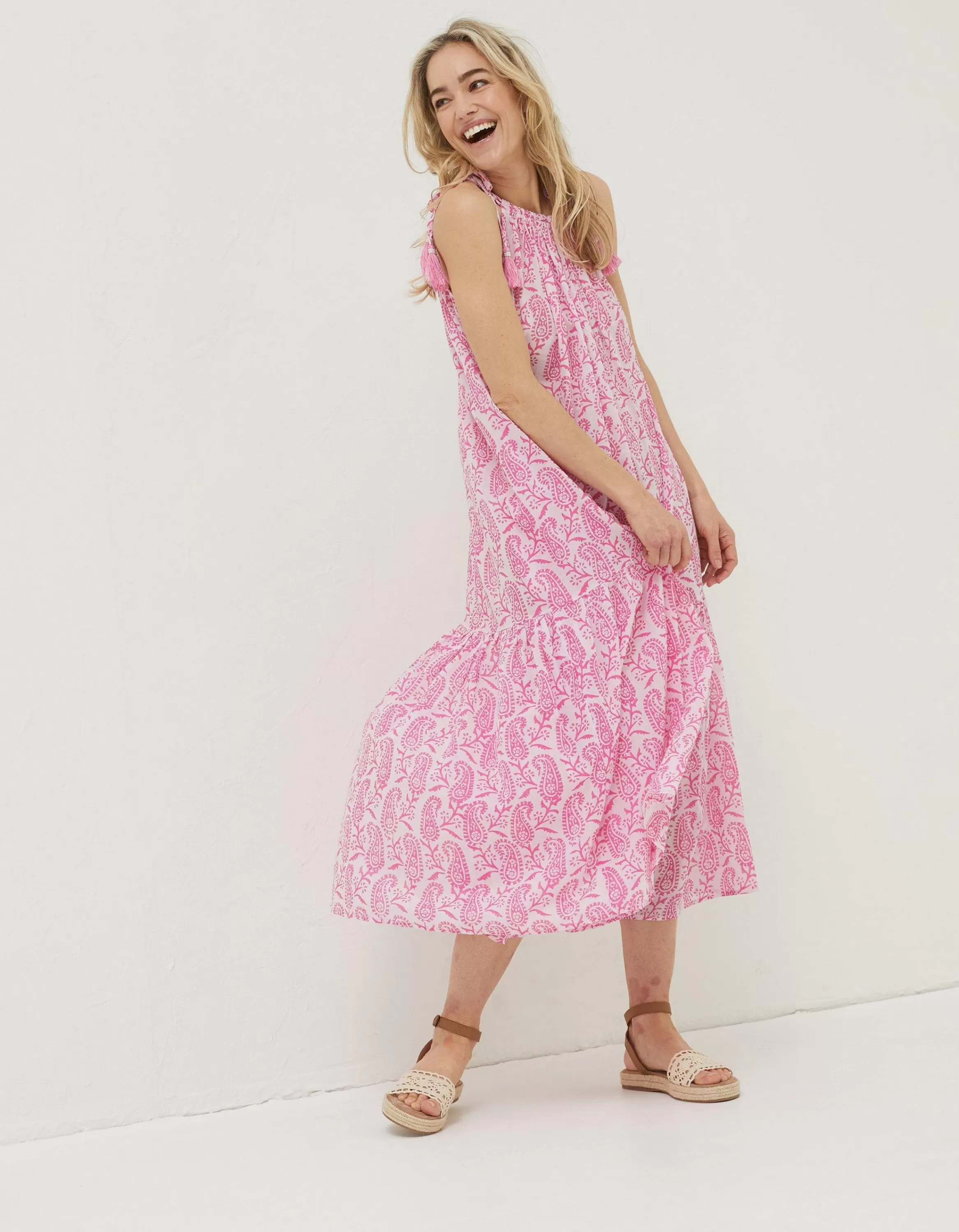 Fashion FatFace Beachwear Ayanna Paisley Midi Dress Bright Pink