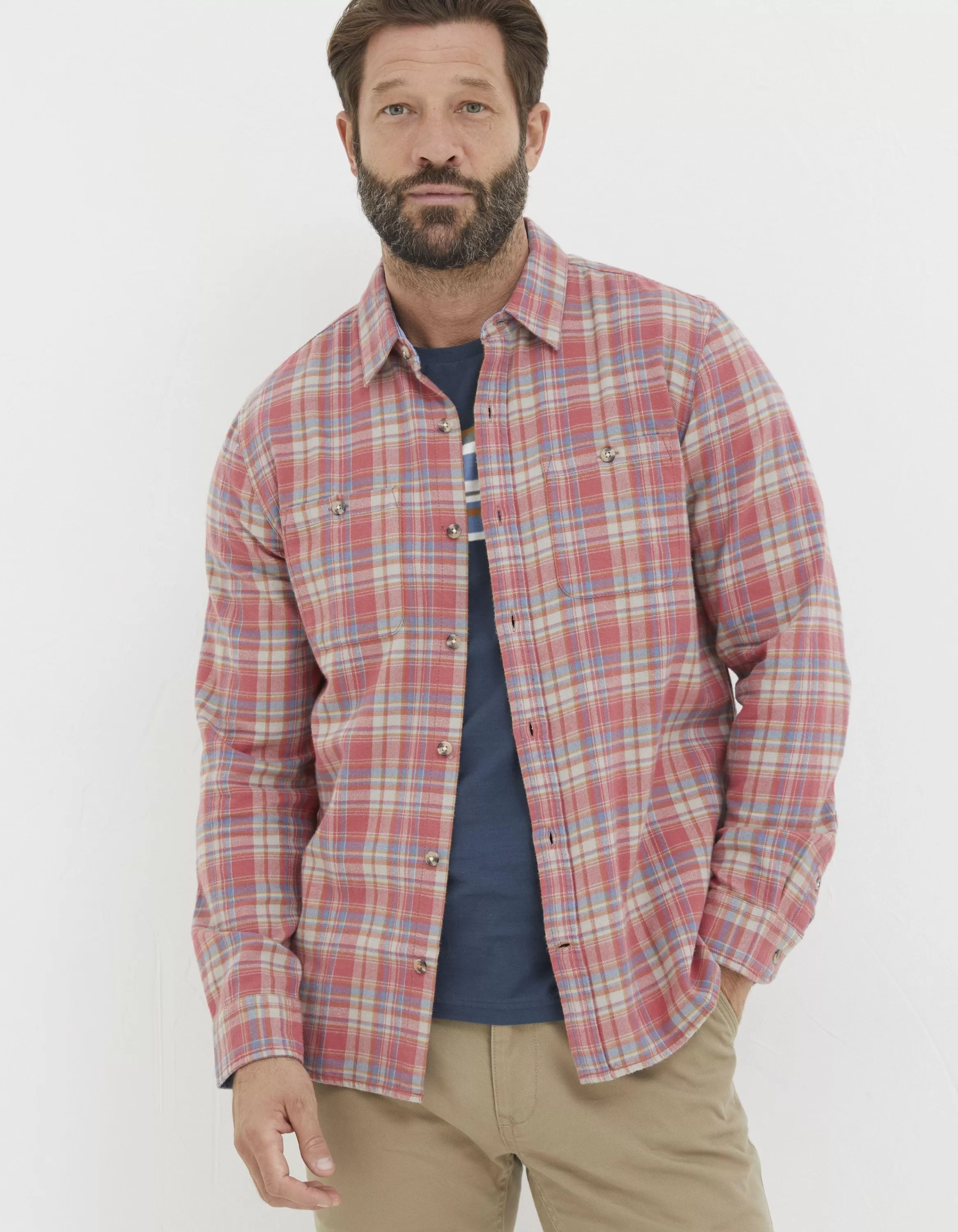 Sale FatFace Beaulieu Check Shirt Coral Pink