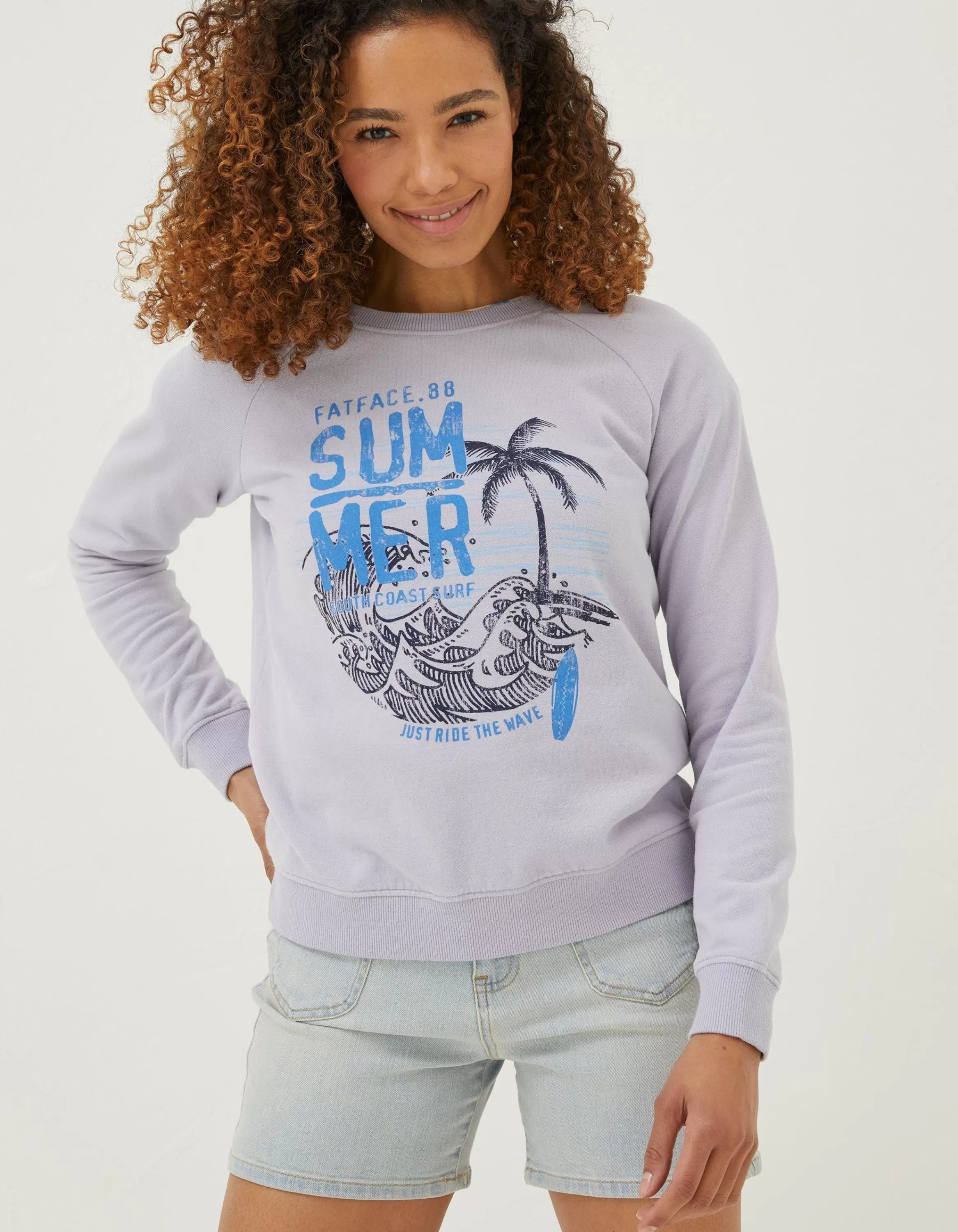 Online FatFace Becky Summer Graphic Crew Sweatshirt Lilac