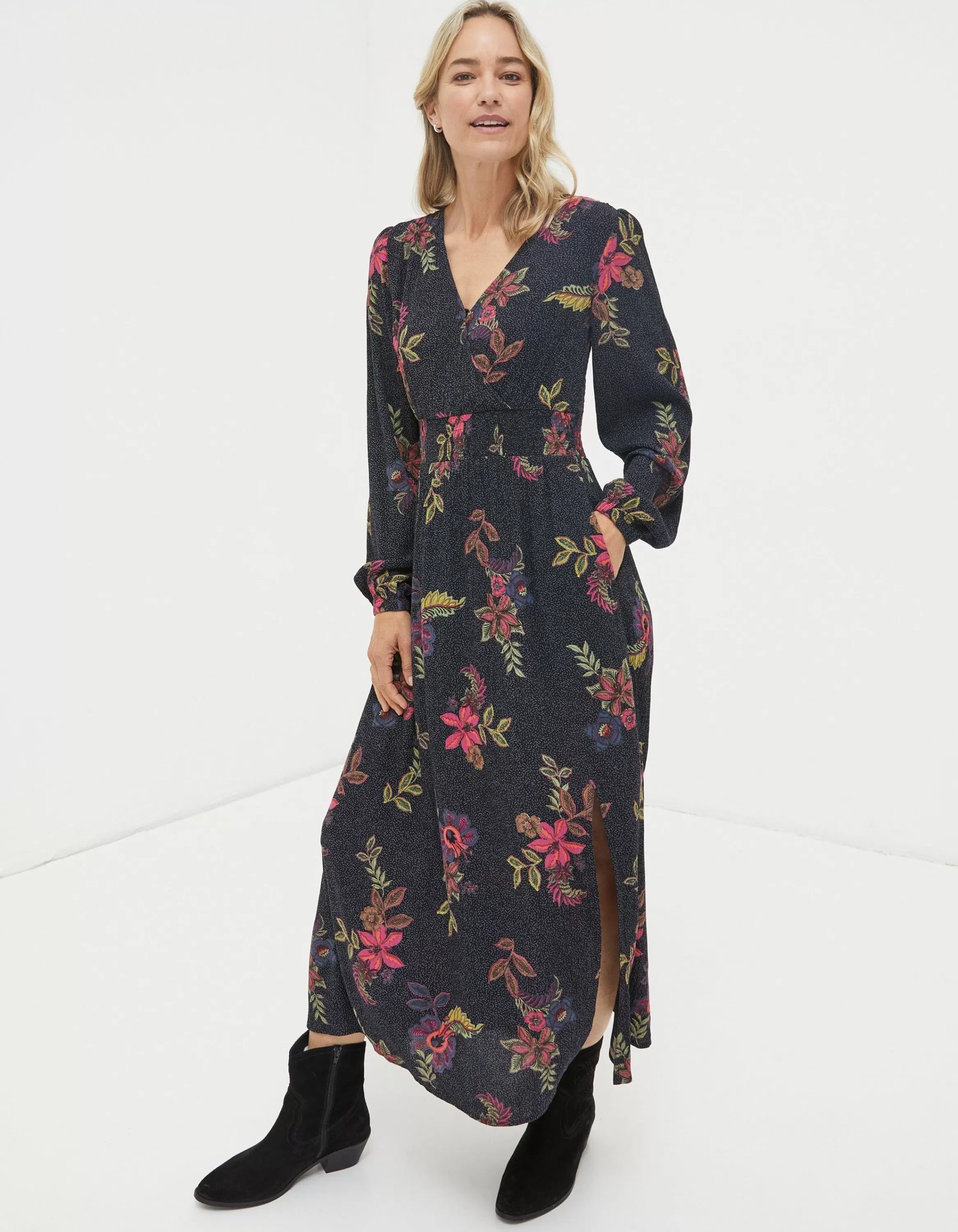 Store FatFace Bennie Floral Midi Dress Black