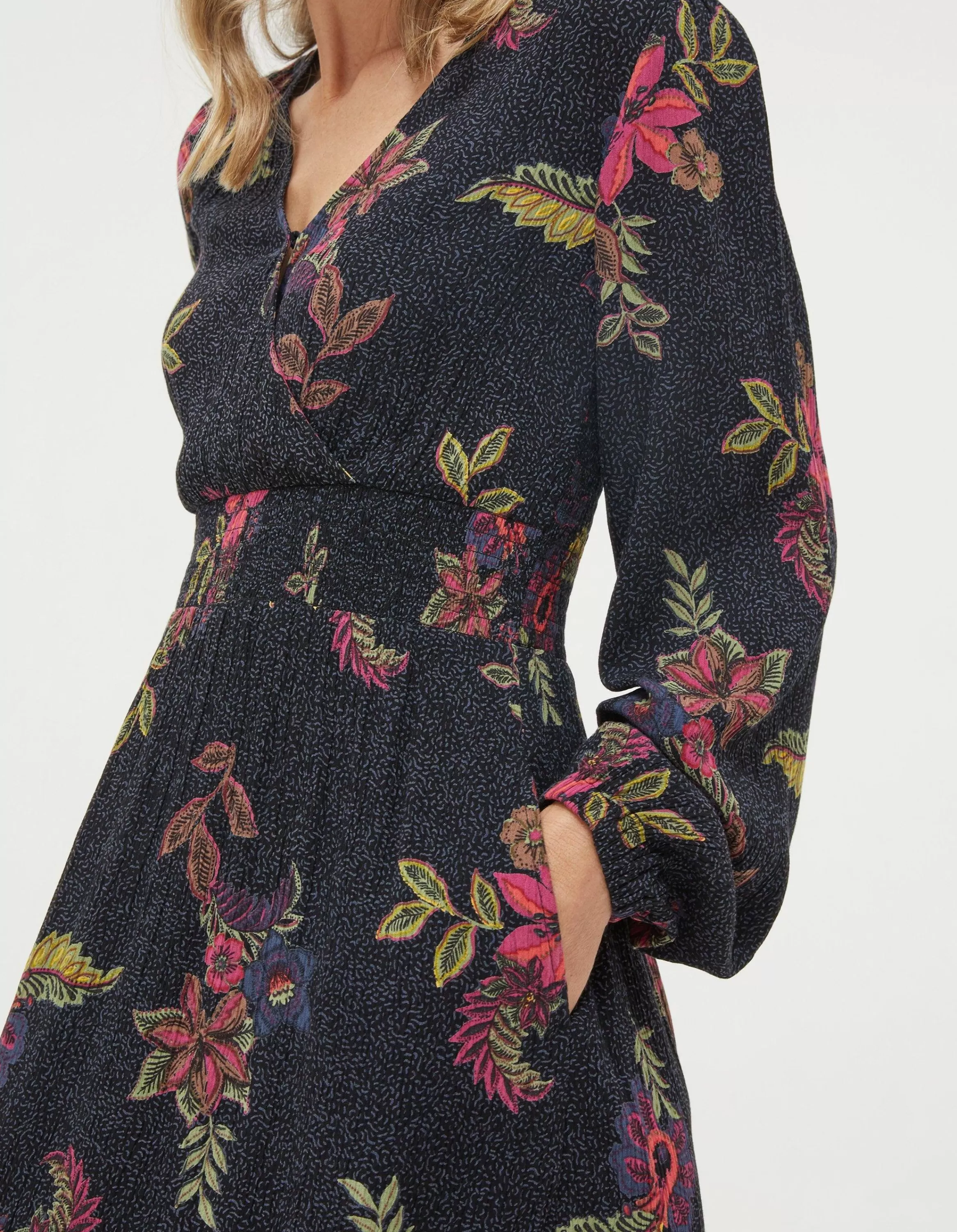 Store FatFace Bennie Floral Midi Dress Black