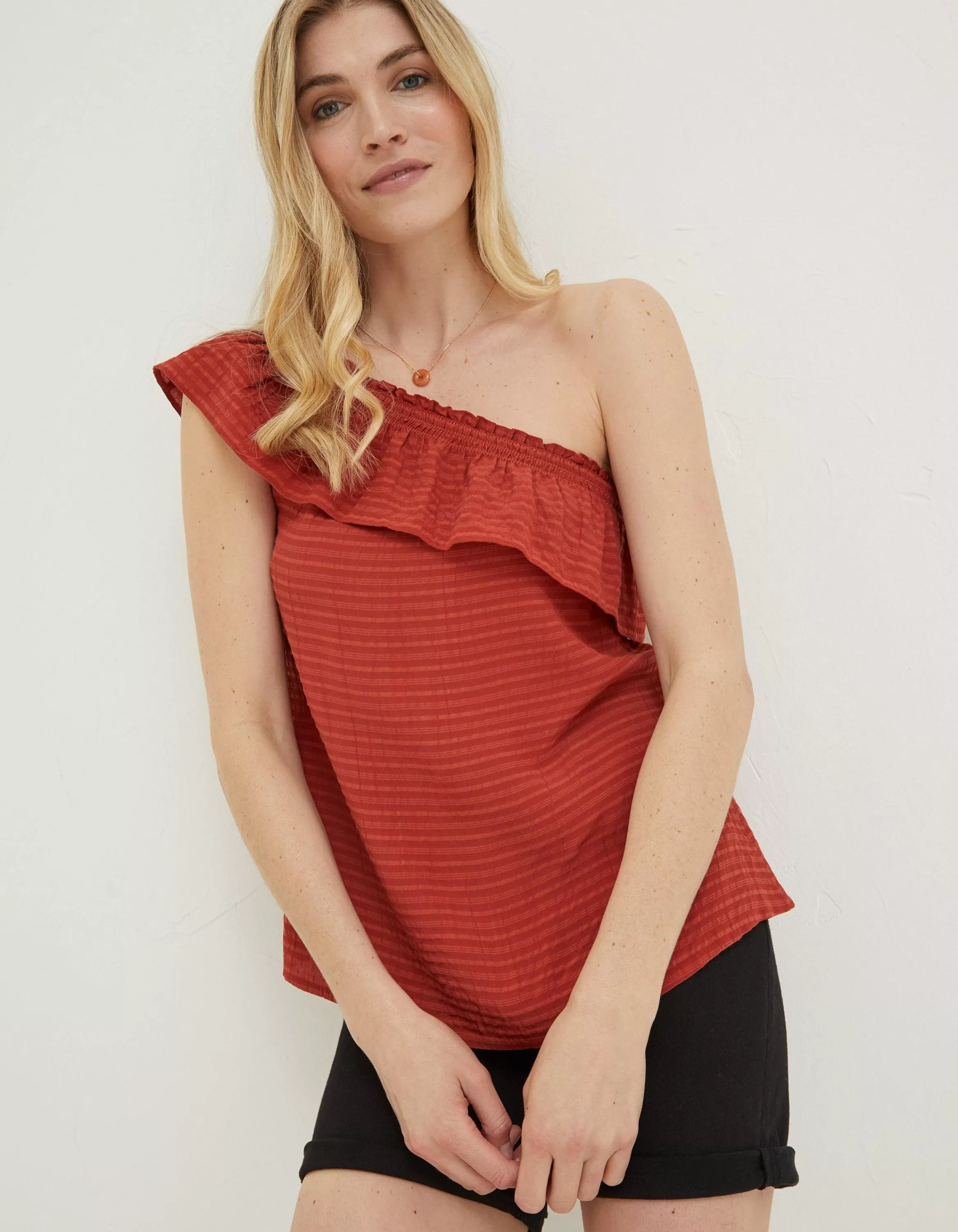 Discount FatFace Bernie Asymmetric Cami Top Rust Red