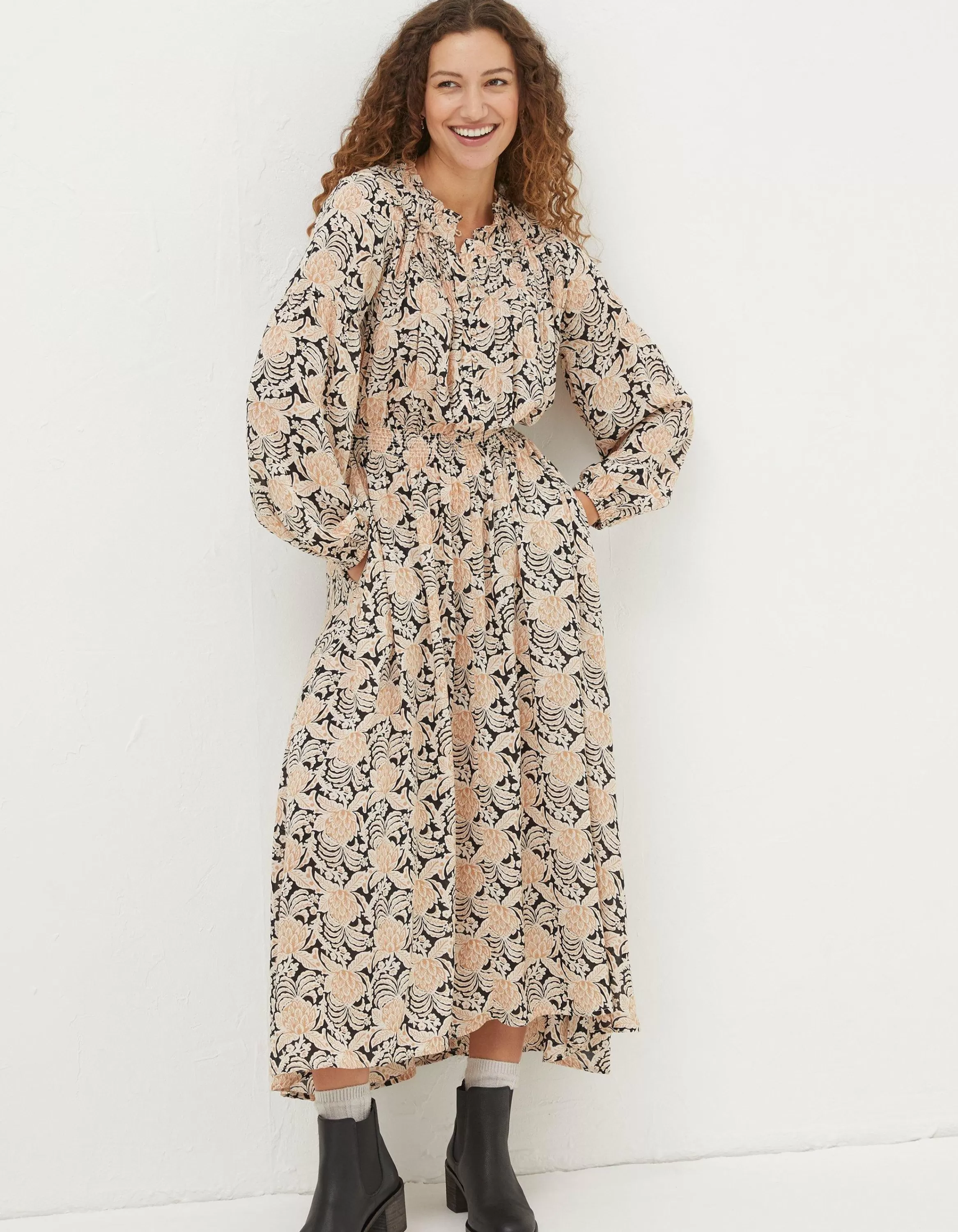 Shop FatFace Beth Damask Floral Maxi Dress Black