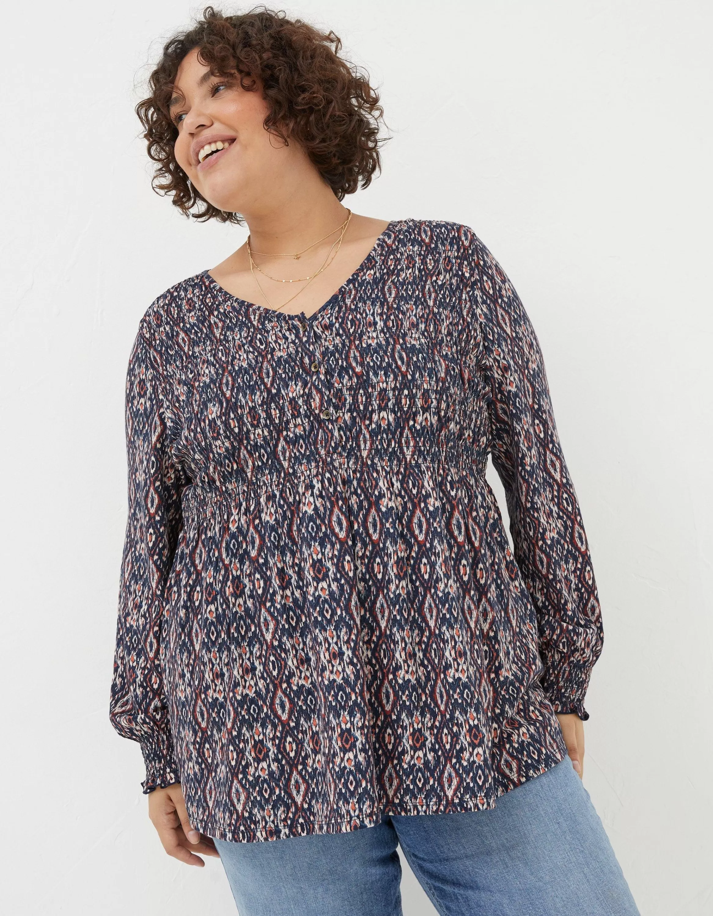 Clearance FatFace Beth Ikat Geo Tunic Chestnut Brown