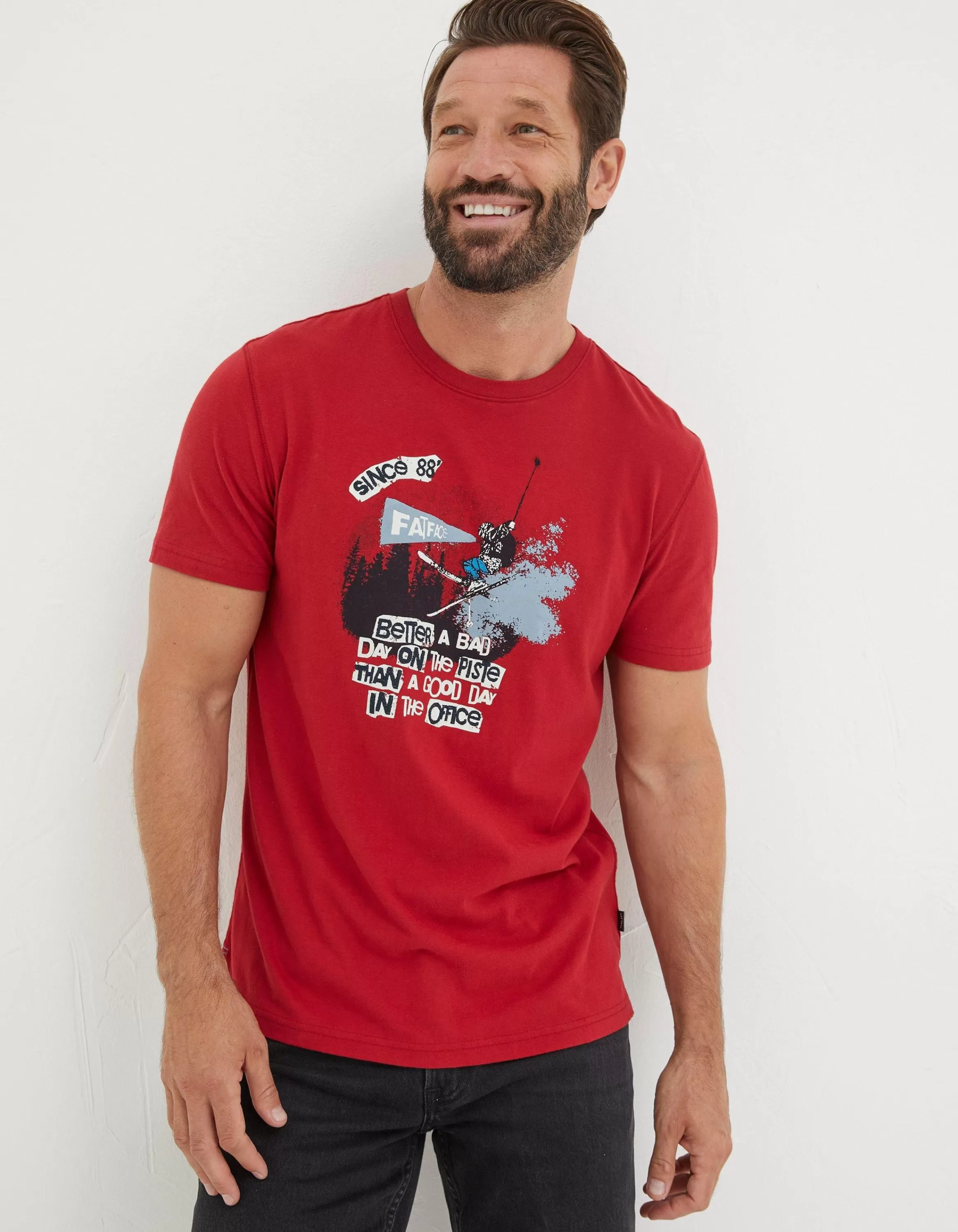 Cheap FatFace Better A Bad Day Ski T-Shirt Bright Red