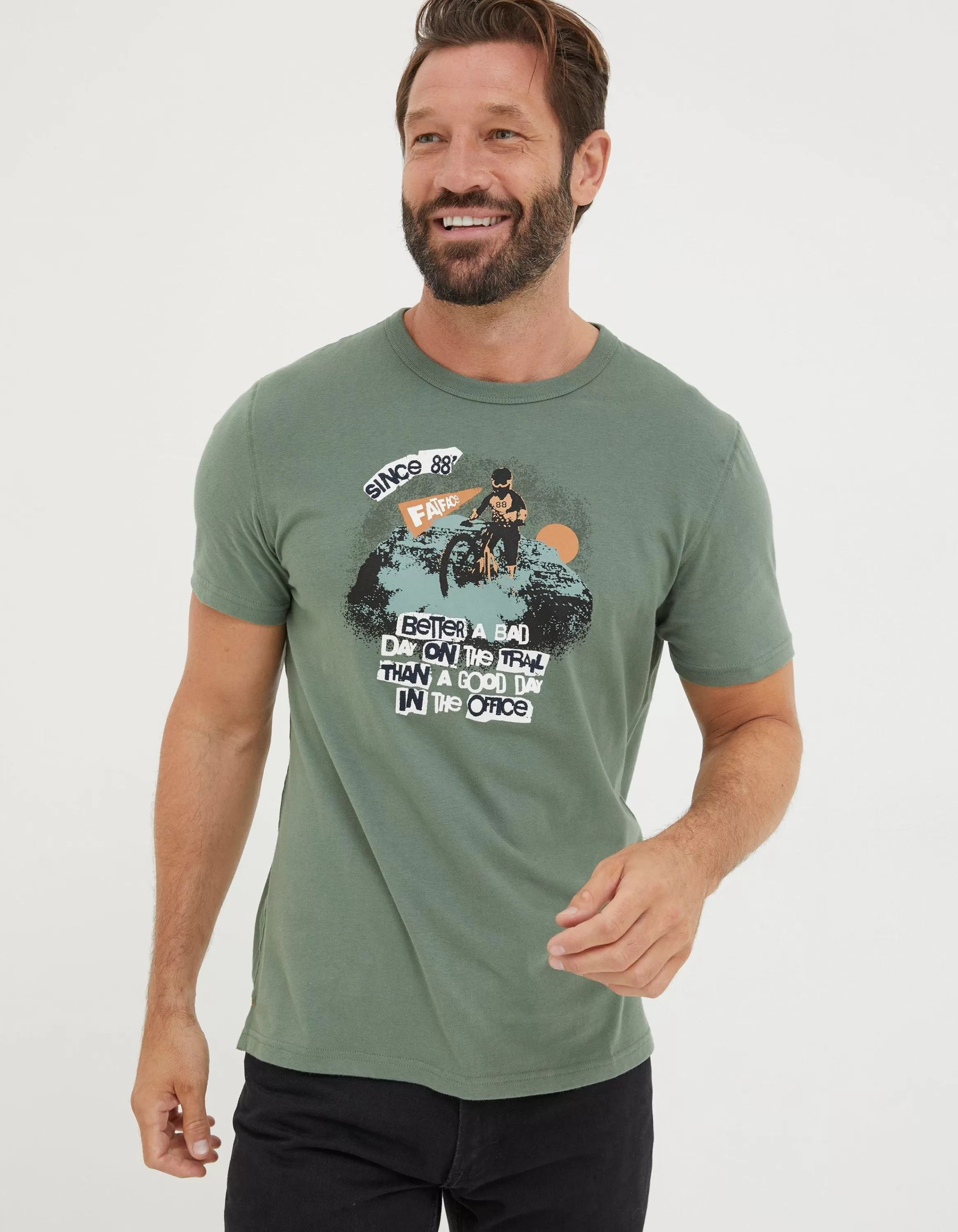 Cheap FatFace Better A Bad Day Trail T Shirt Green