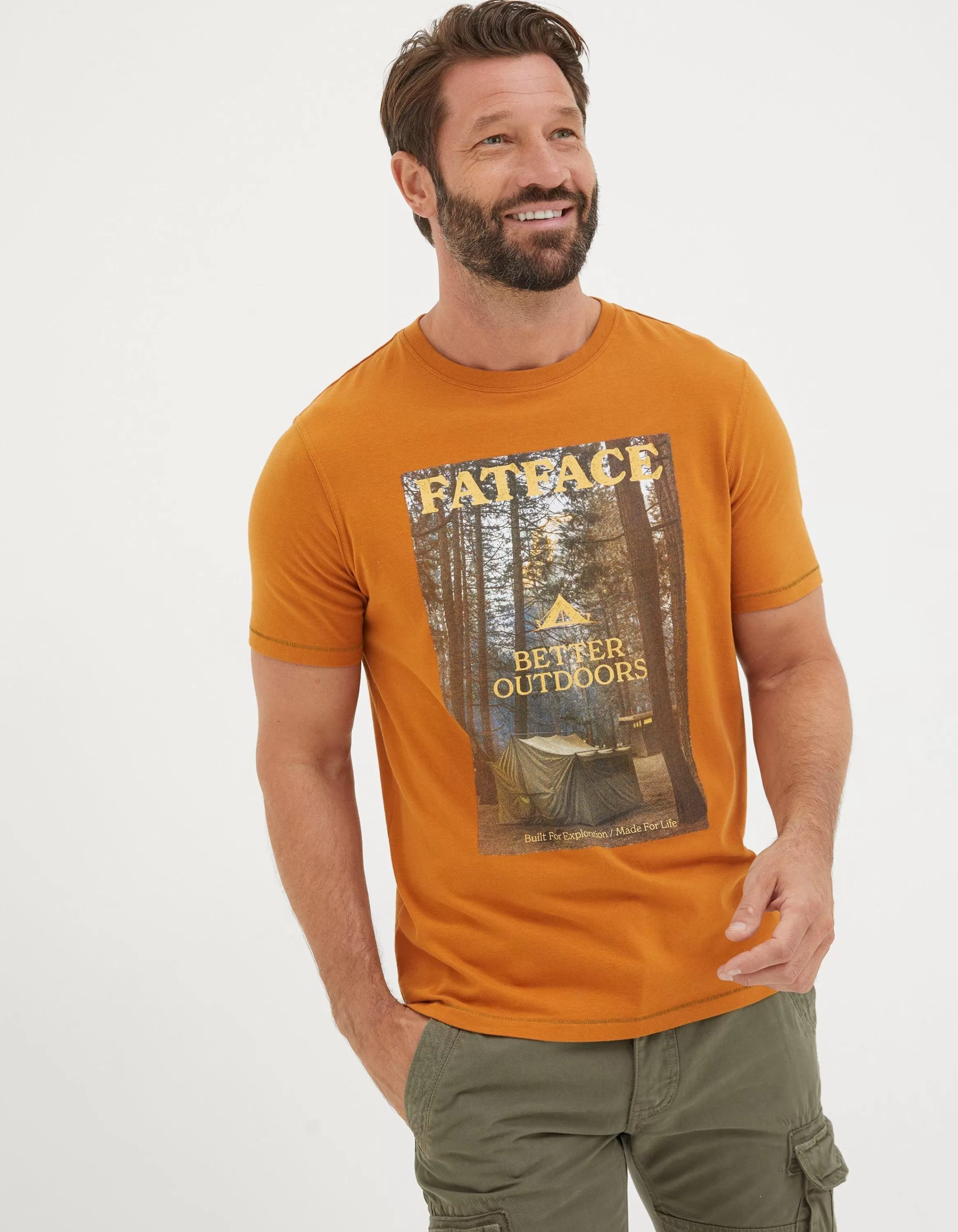 Sale FatFace Better Outdoors Graphic T Shirt Vintage Gold