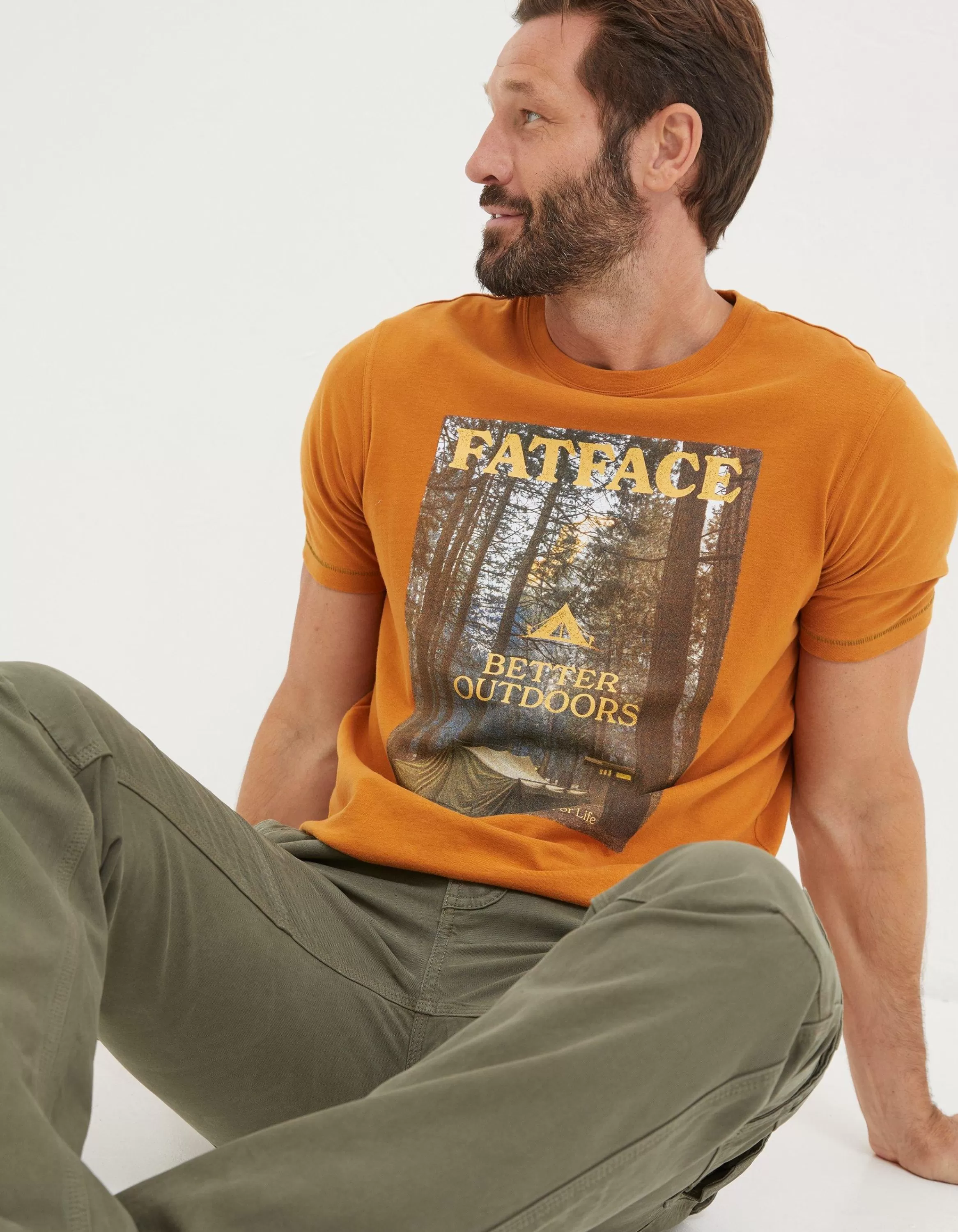 Sale FatFace Better Outdoors Graphic T Shirt Vintage Gold