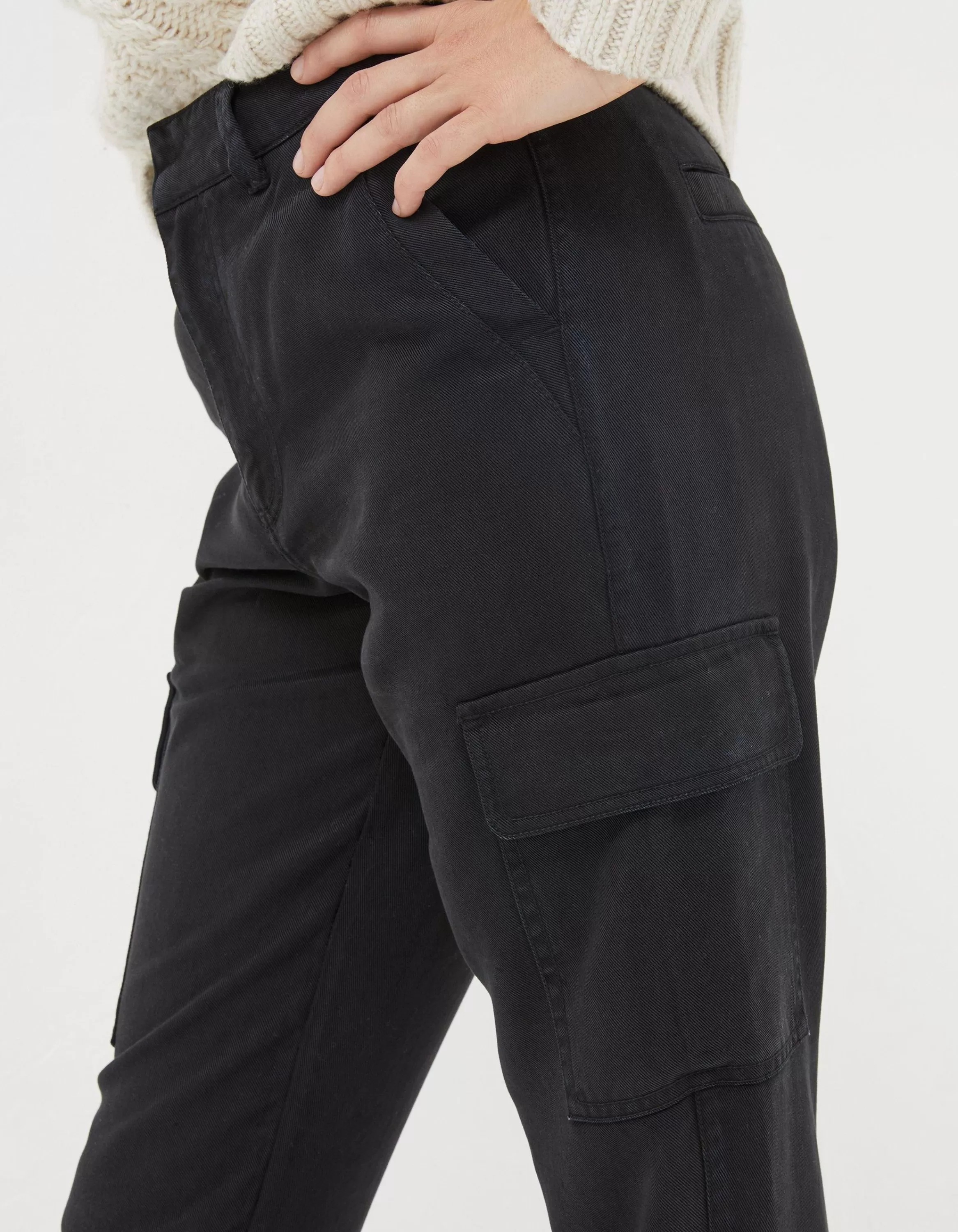 Cheap FatFace Blair Tencel Carpenter Trousers Black