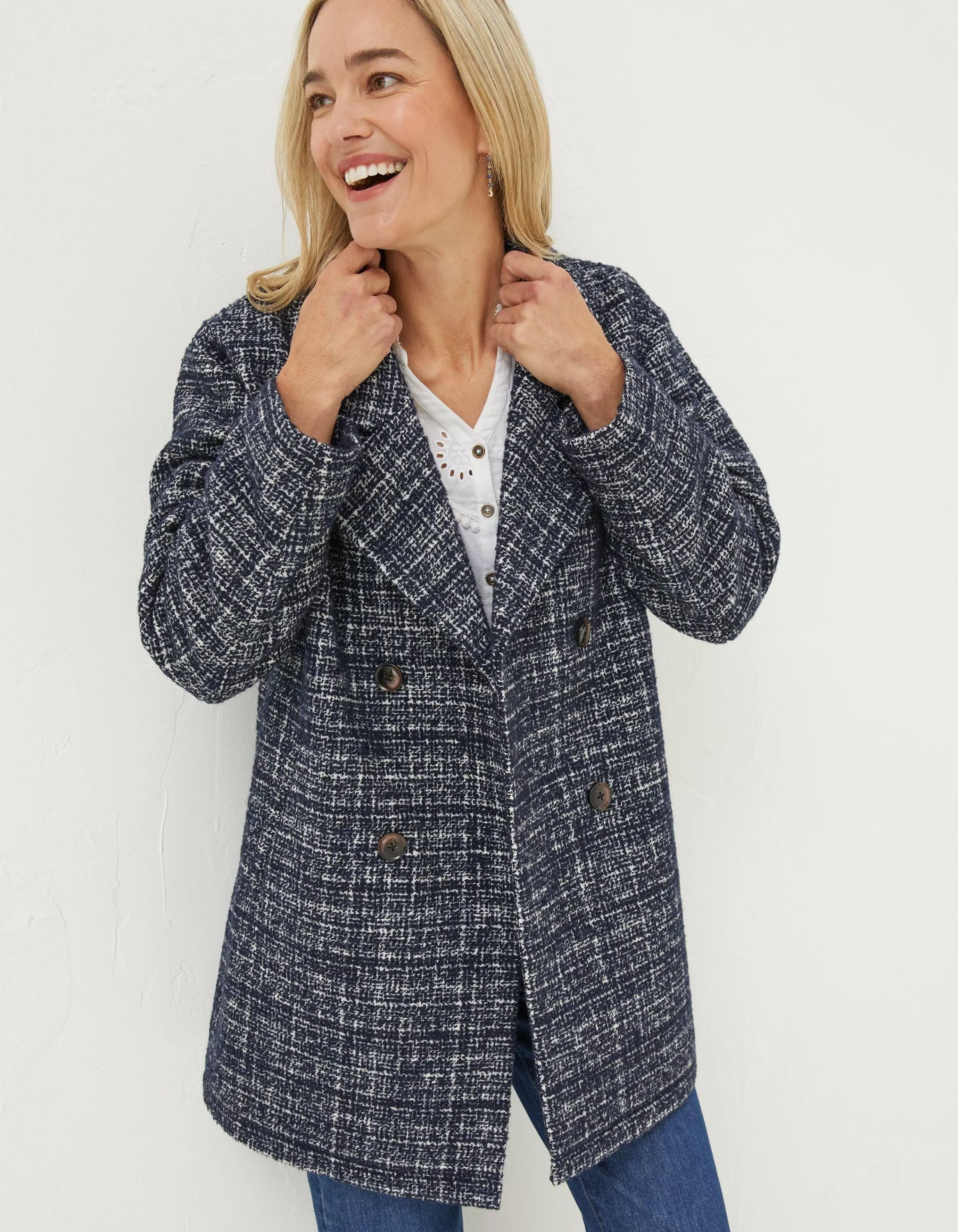 Discount FatFace Blair Wool Blend Coat Navy