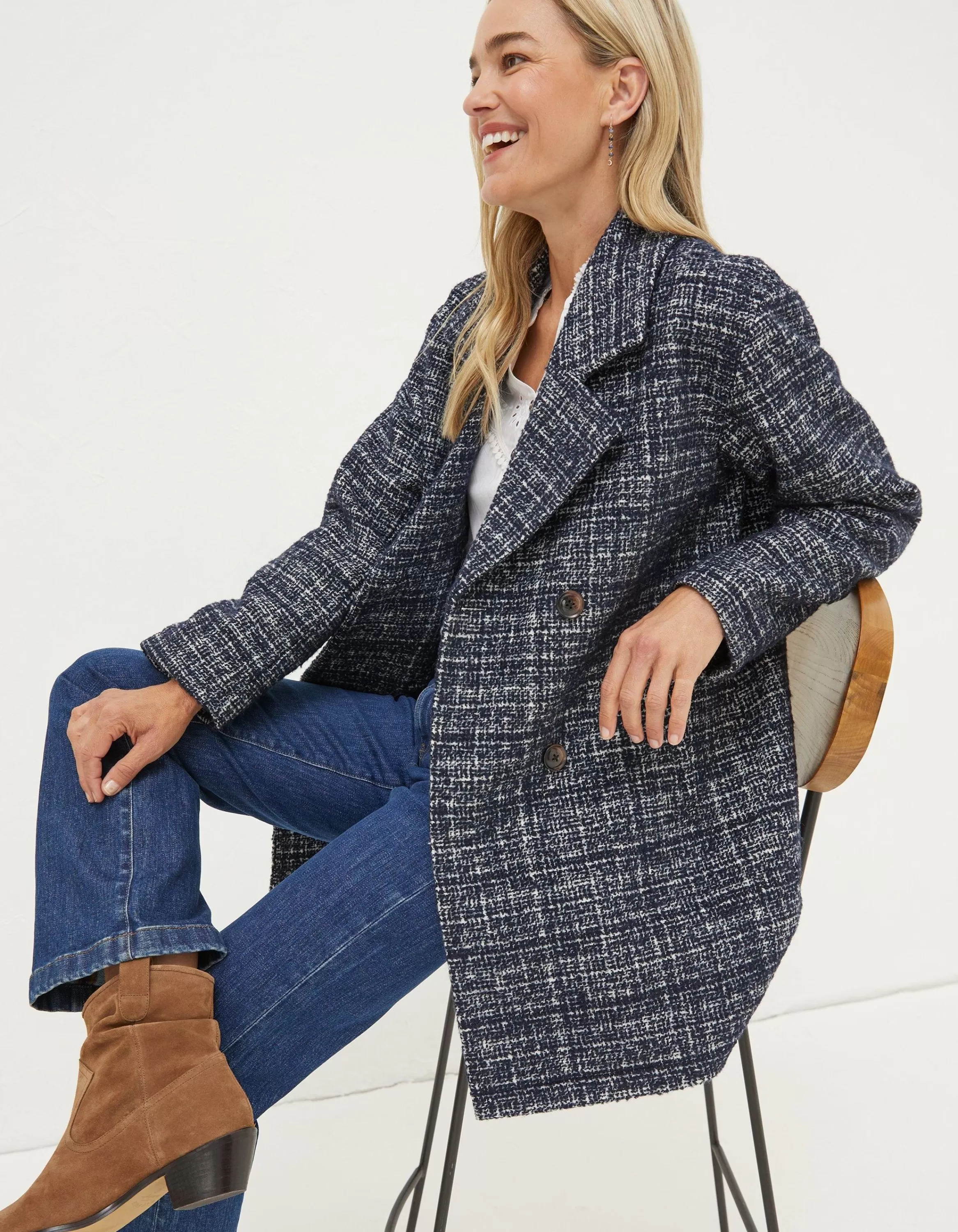 Discount FatFace Blair Wool Blend Coat Navy