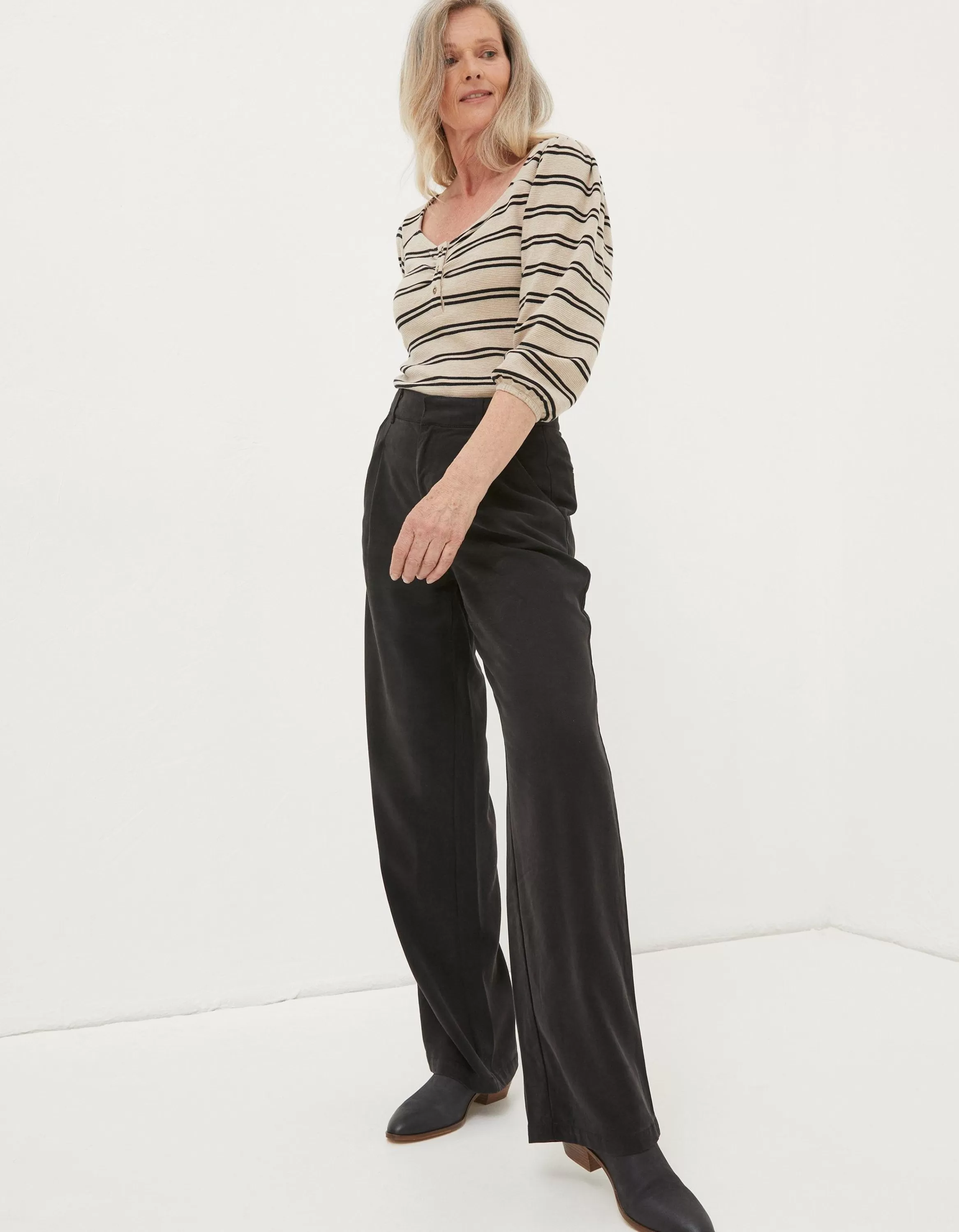 Fashion FatFace Blake Wide Leg Drape Trouser Washed Black