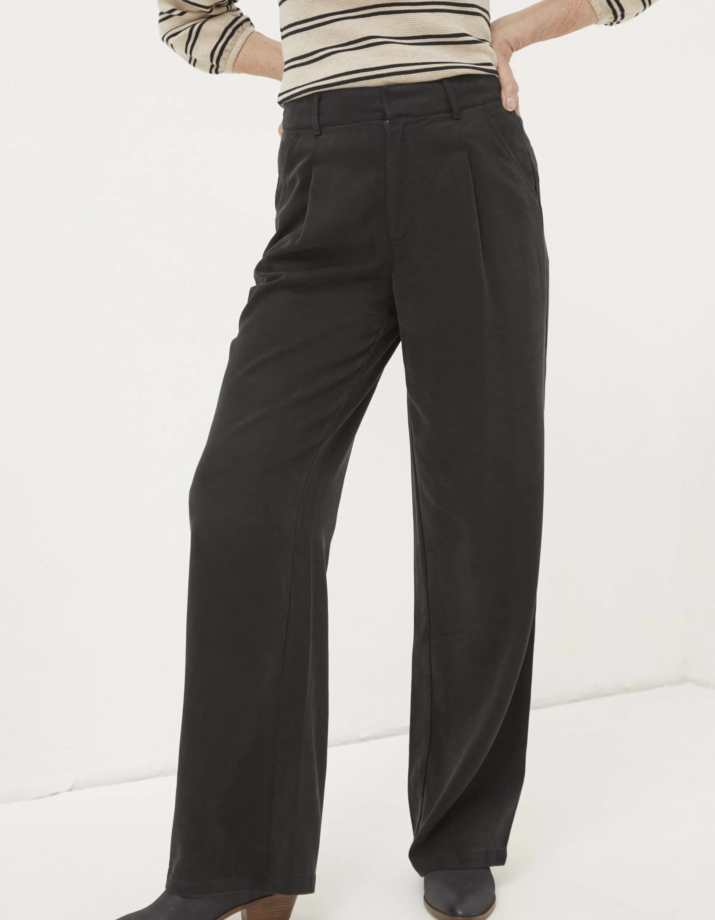 Sale FatFace Blake Wide Leg Drape Trousers Washed Black