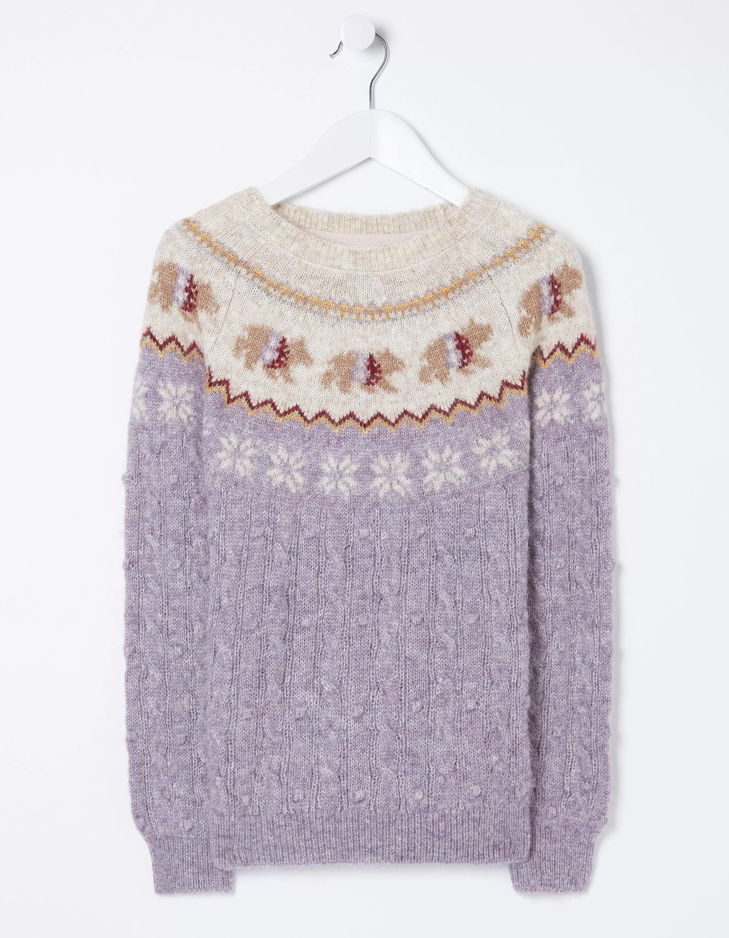 Hot FatFace Bobbi Bear Knitted Crew Jumper Lilac