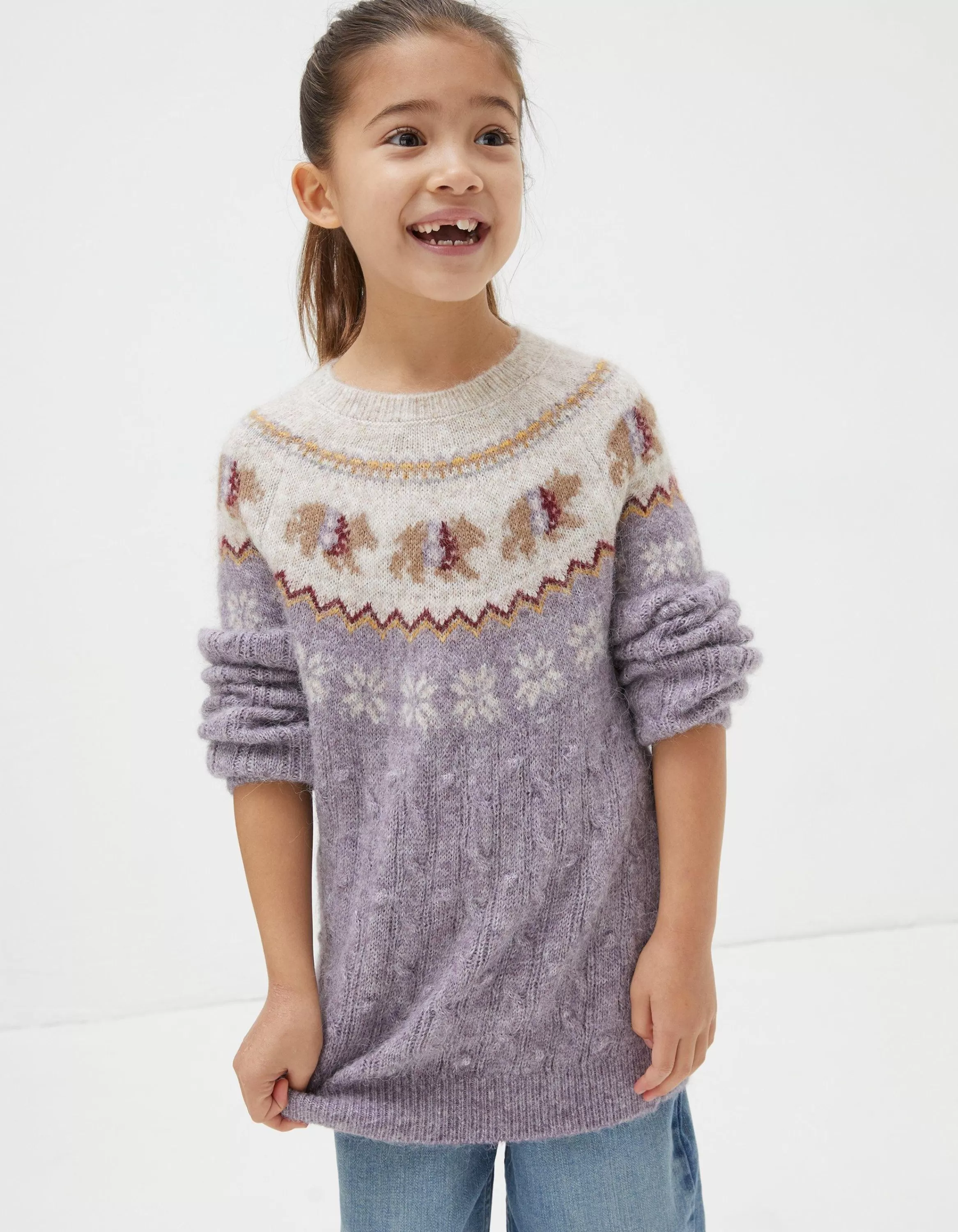 Hot FatFace Bobbi Bear Knitted Crew Jumper Lilac