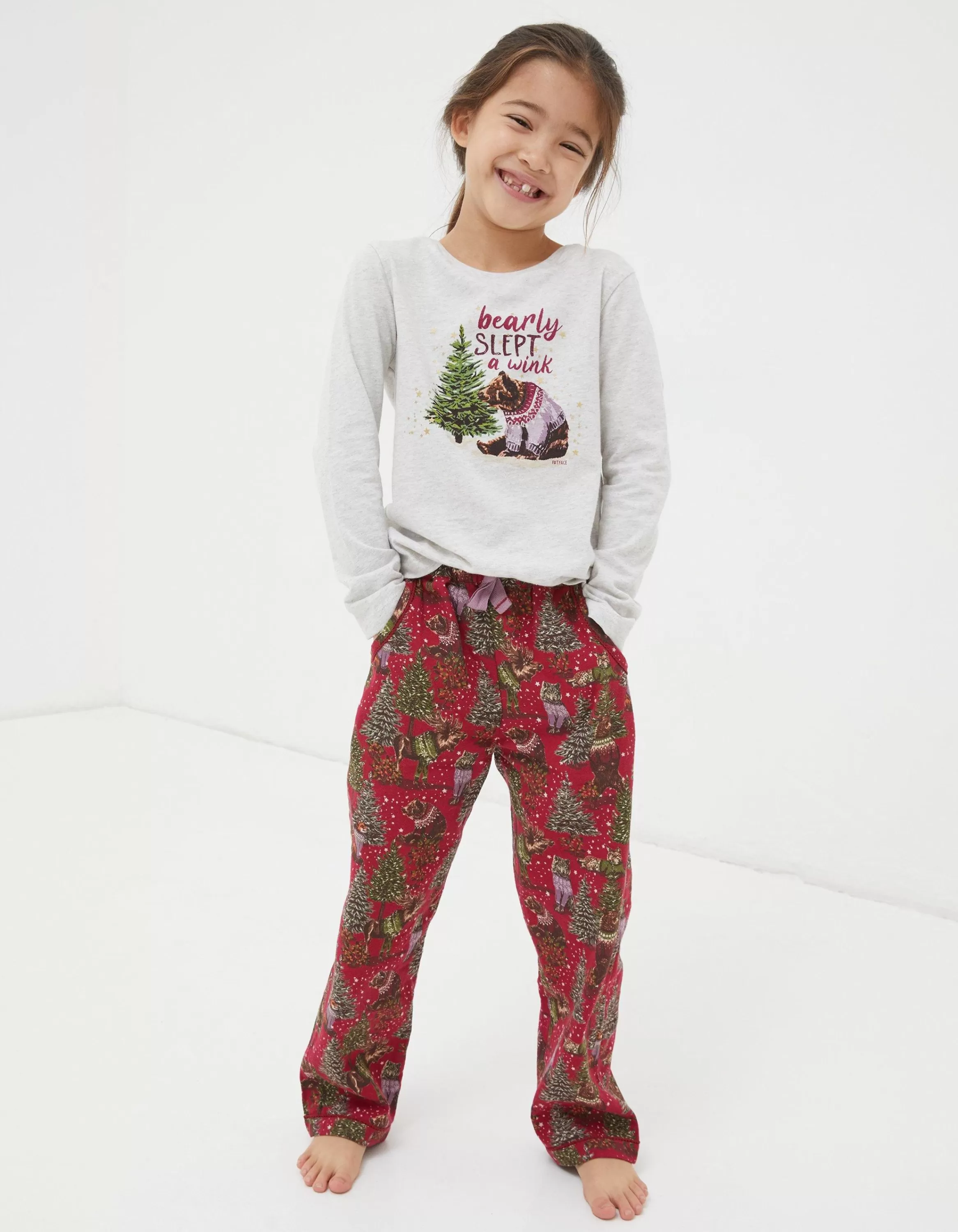 Discount FatFace Bobbi Bear Pyjama Set Berry Pink