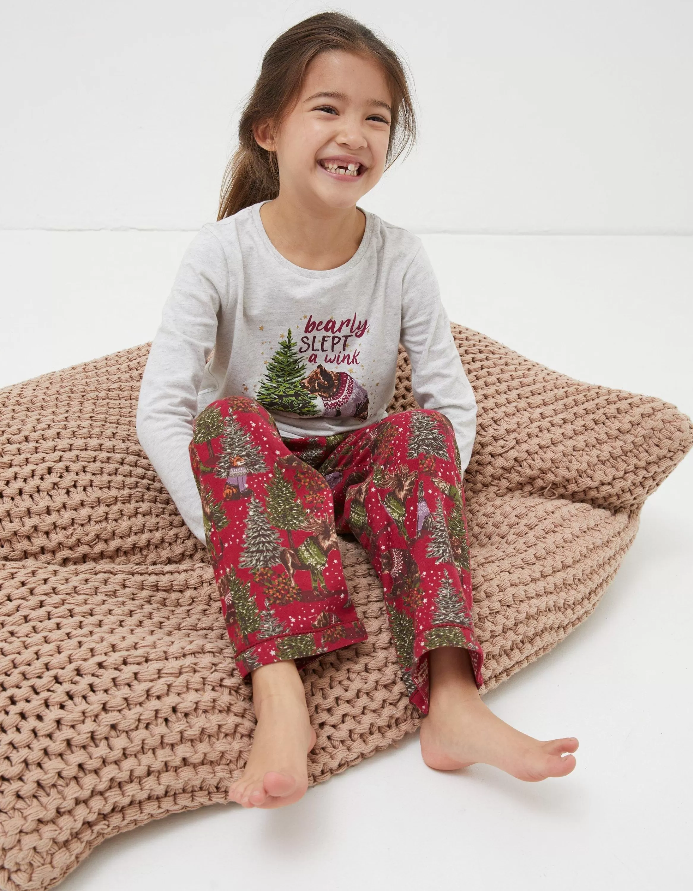 Discount FatFace Bobbi Bear Pyjama Set Berry Pink