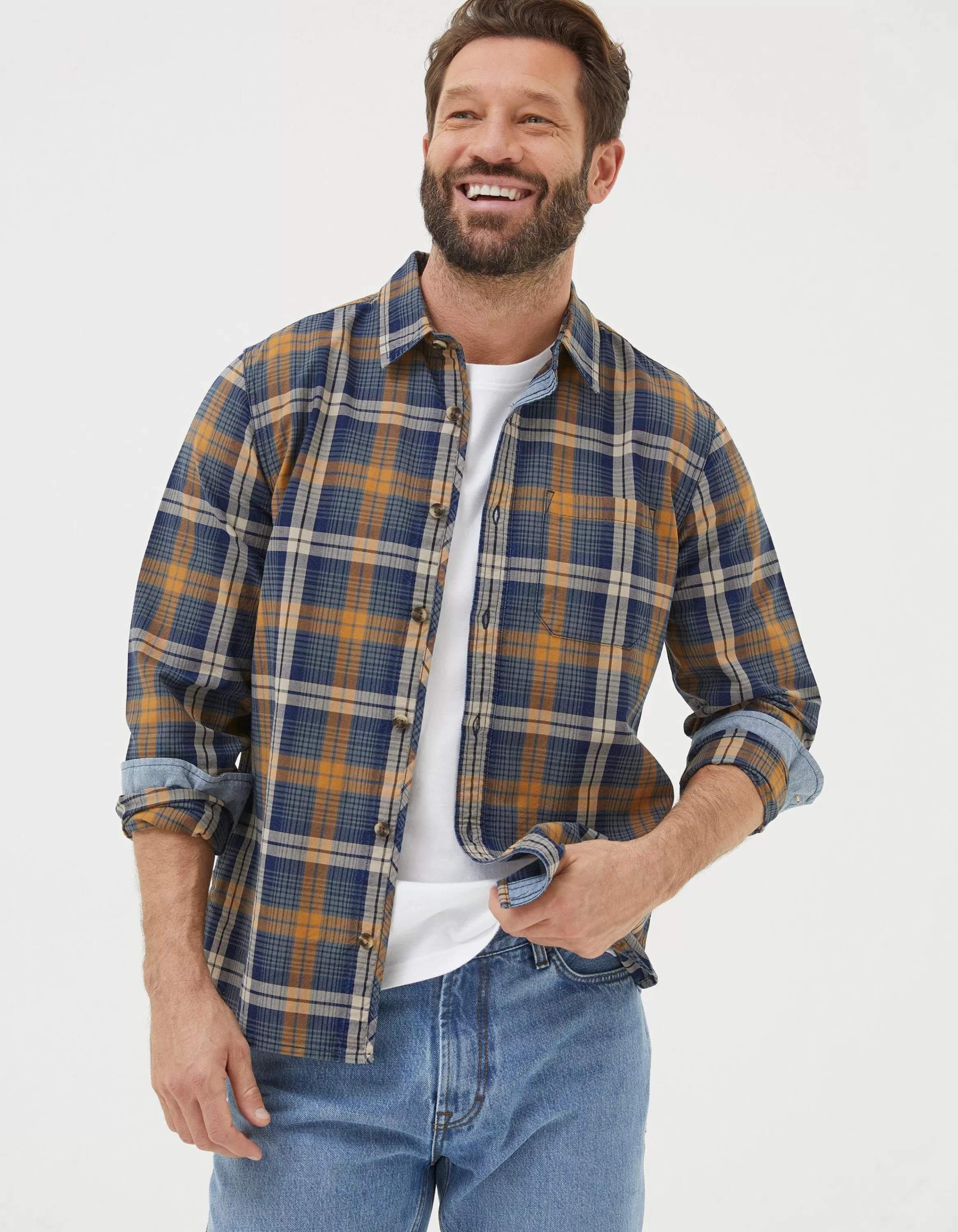 Cheap FatFace Bonby Indigo Check Shirt Navy