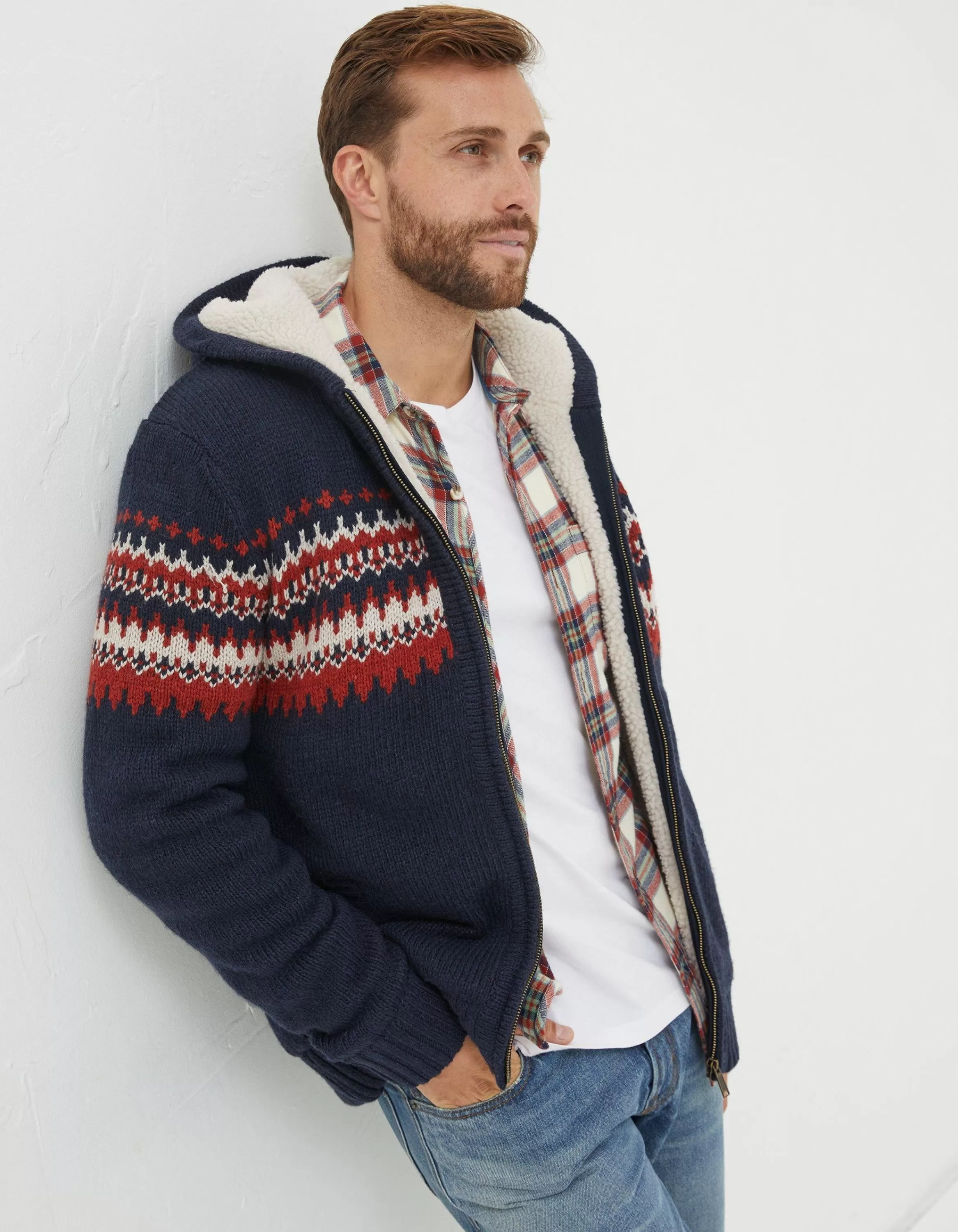 Flash Sale FatFace Borg Lined Fairisle Hoodie Navy