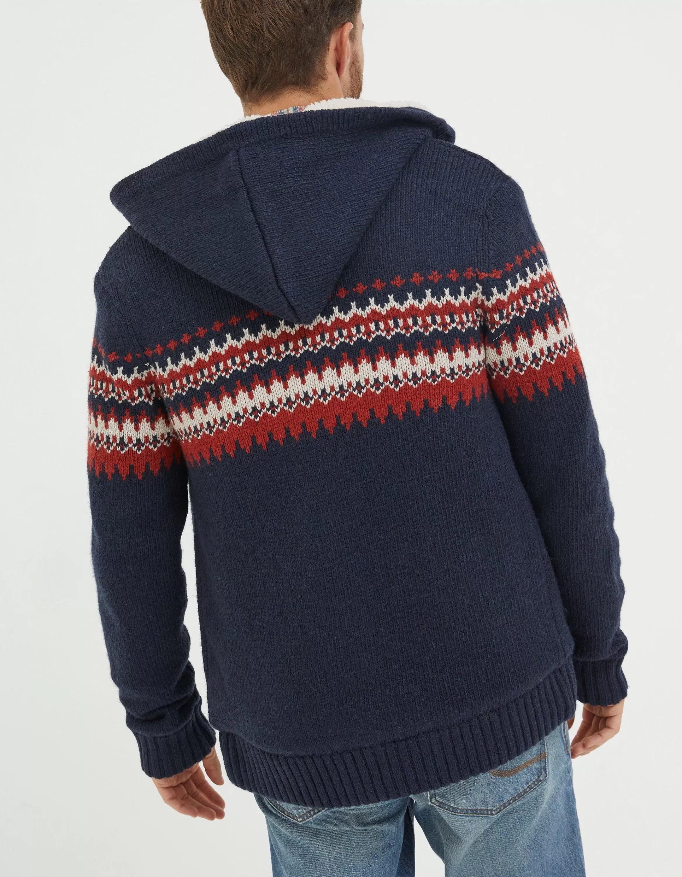 Flash Sale FatFace Borg Lined Fairisle Hoodie Navy