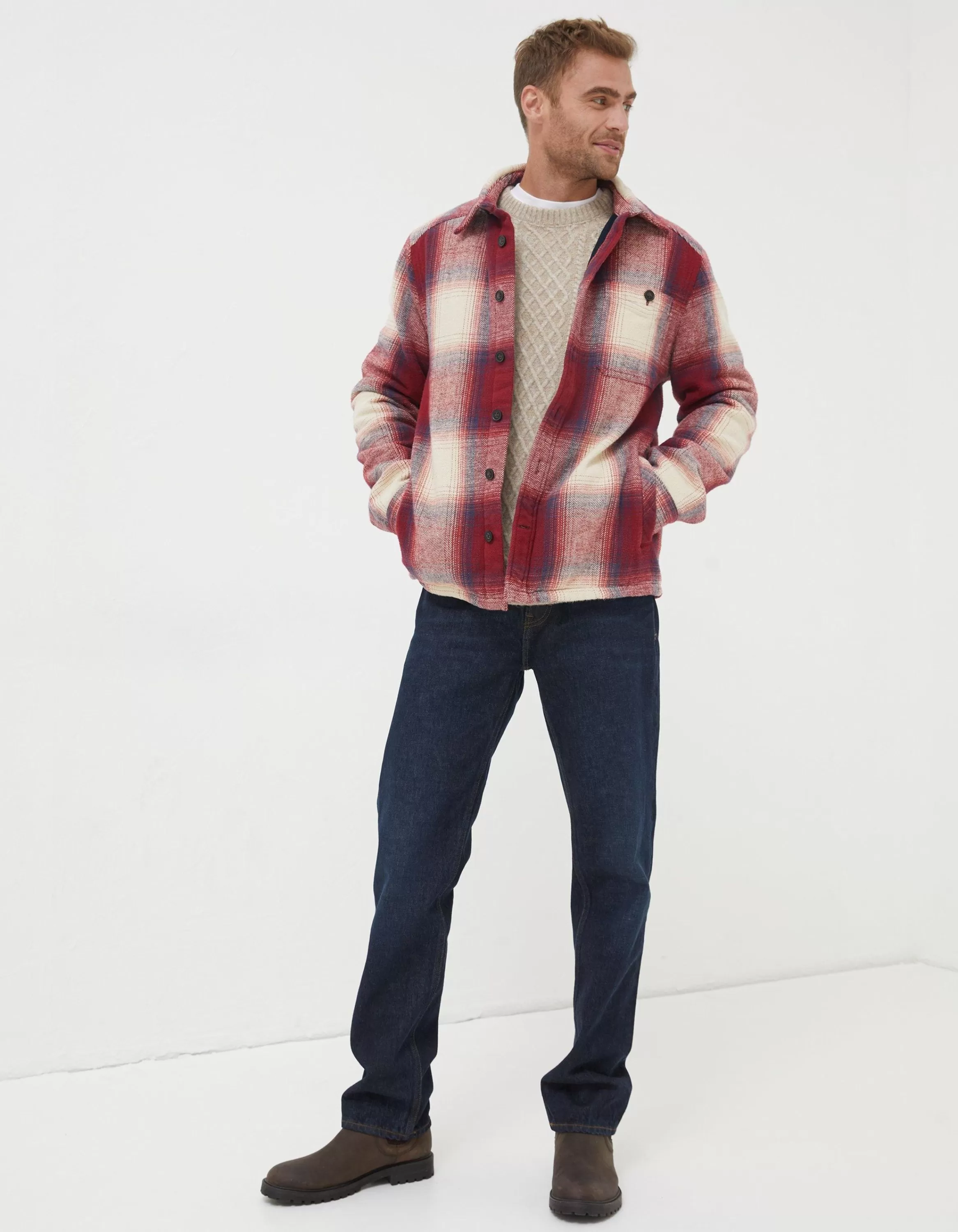 Fashion FatFace Boulby Check Overshirt Washed Red