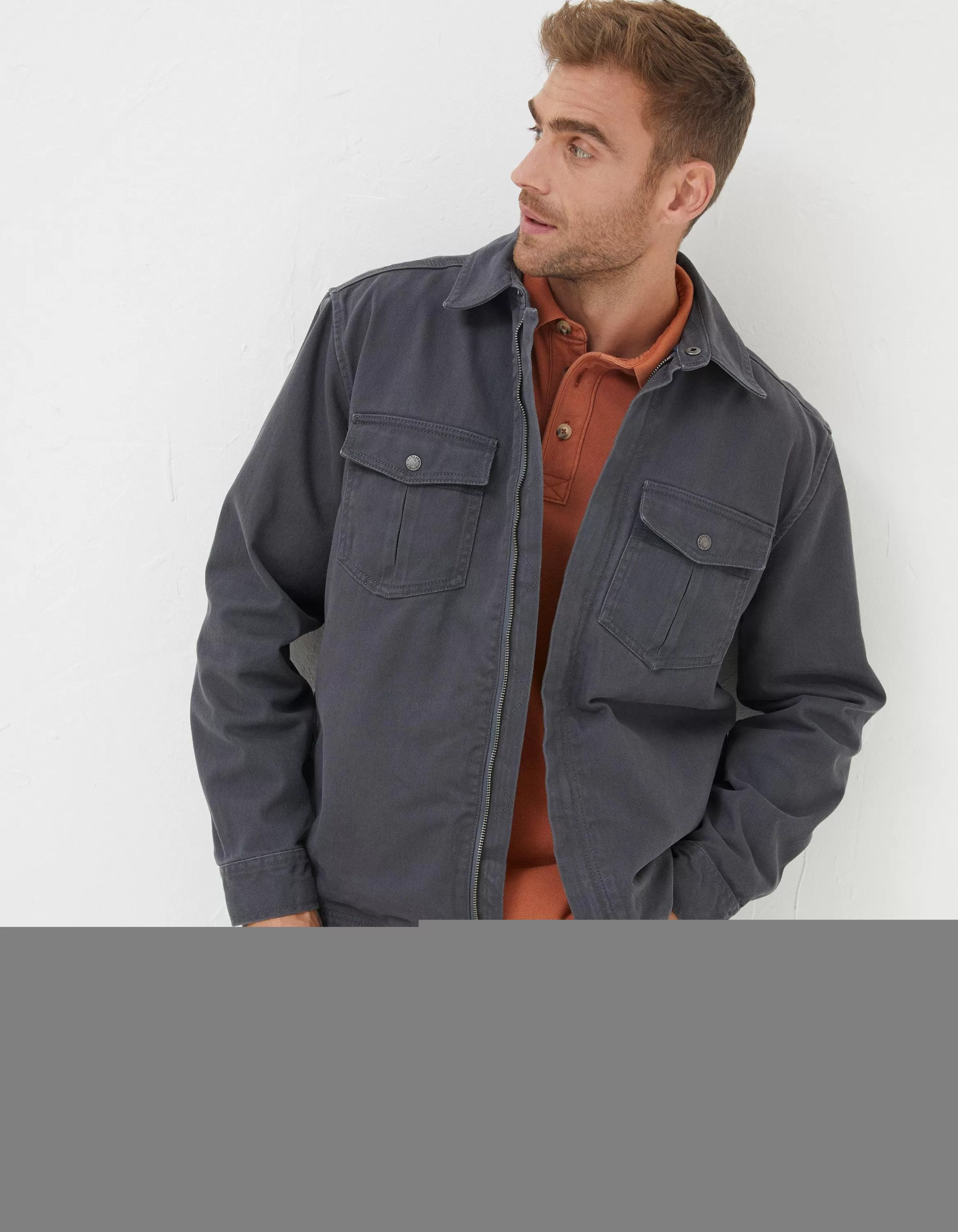 Hot FatFace Bowd Zip Front Overshirt Dark Grey