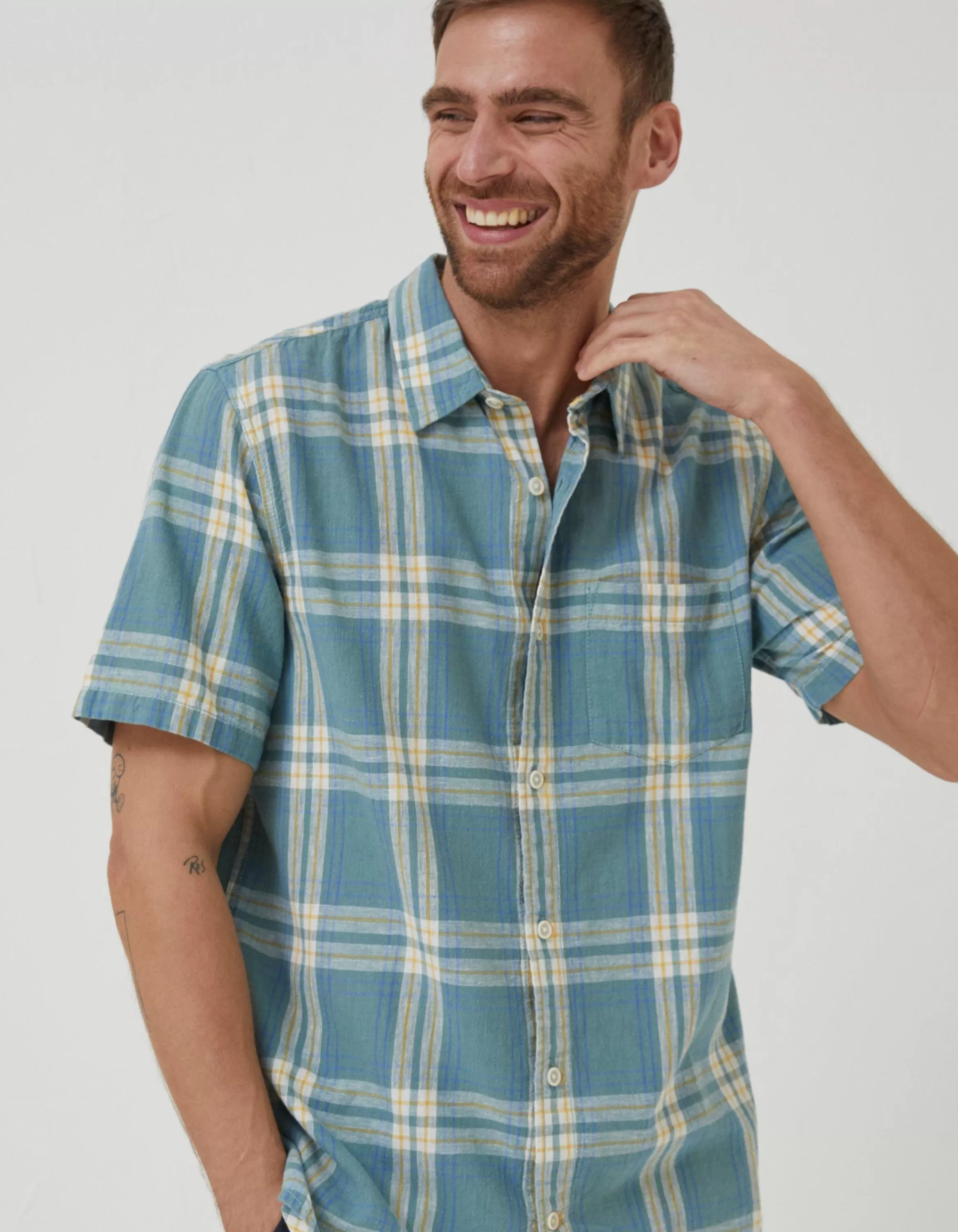 Clearance FatFace Braddock Check Shirt Duck Egg