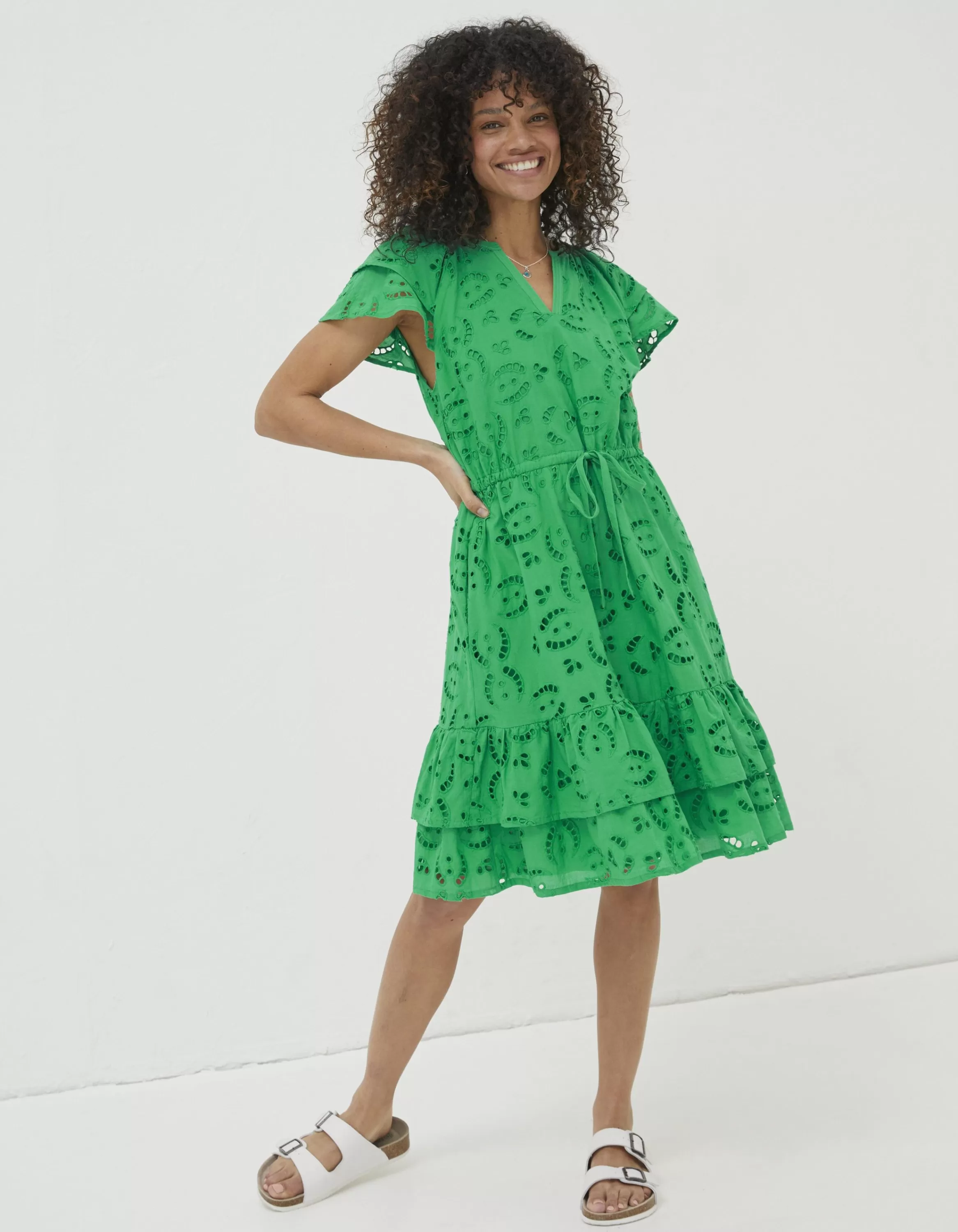 Outlet FatFace Brady Broderie Dress Bright Green