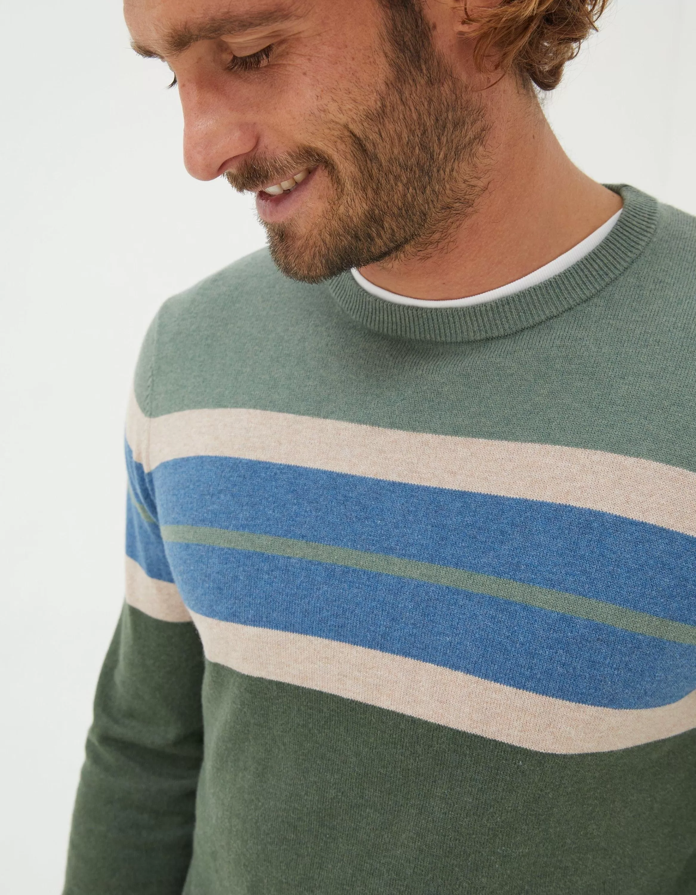 Fashion FatFace Braunton Chest Stripe Crew Jumper Green