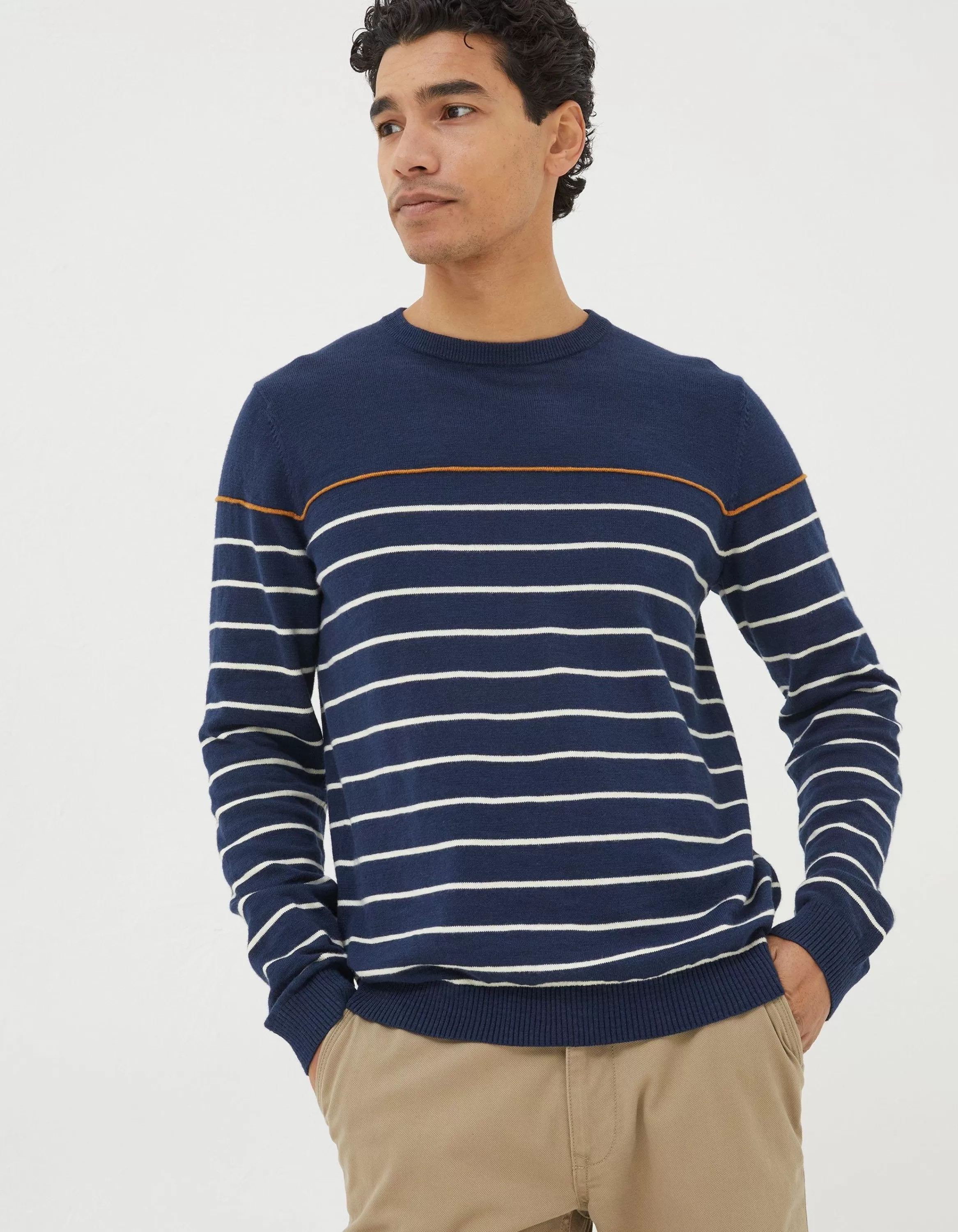 Discount FatFace Braunton Stripe Crew Jumper Navy