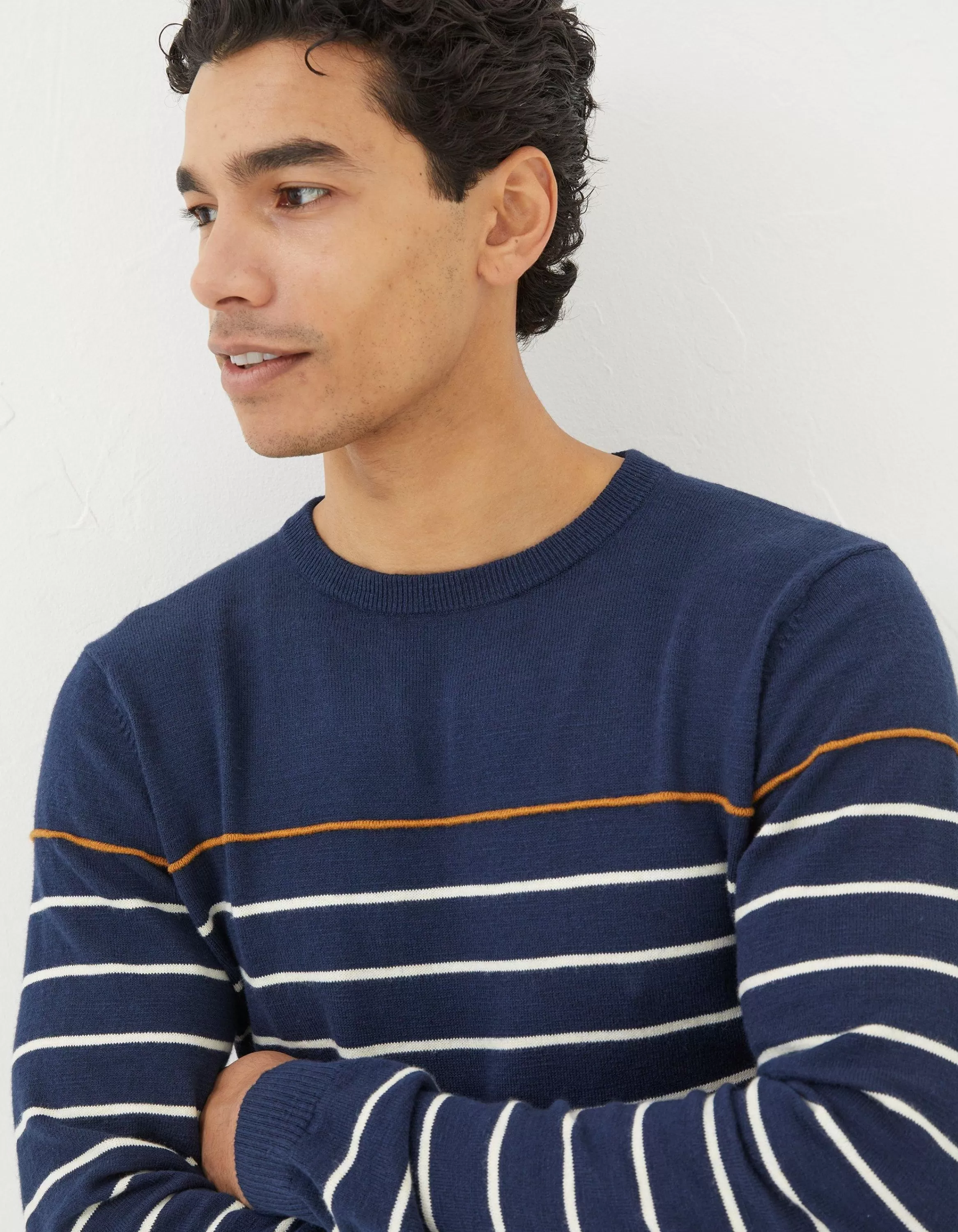 Discount FatFace Braunton Stripe Crew Jumper Navy